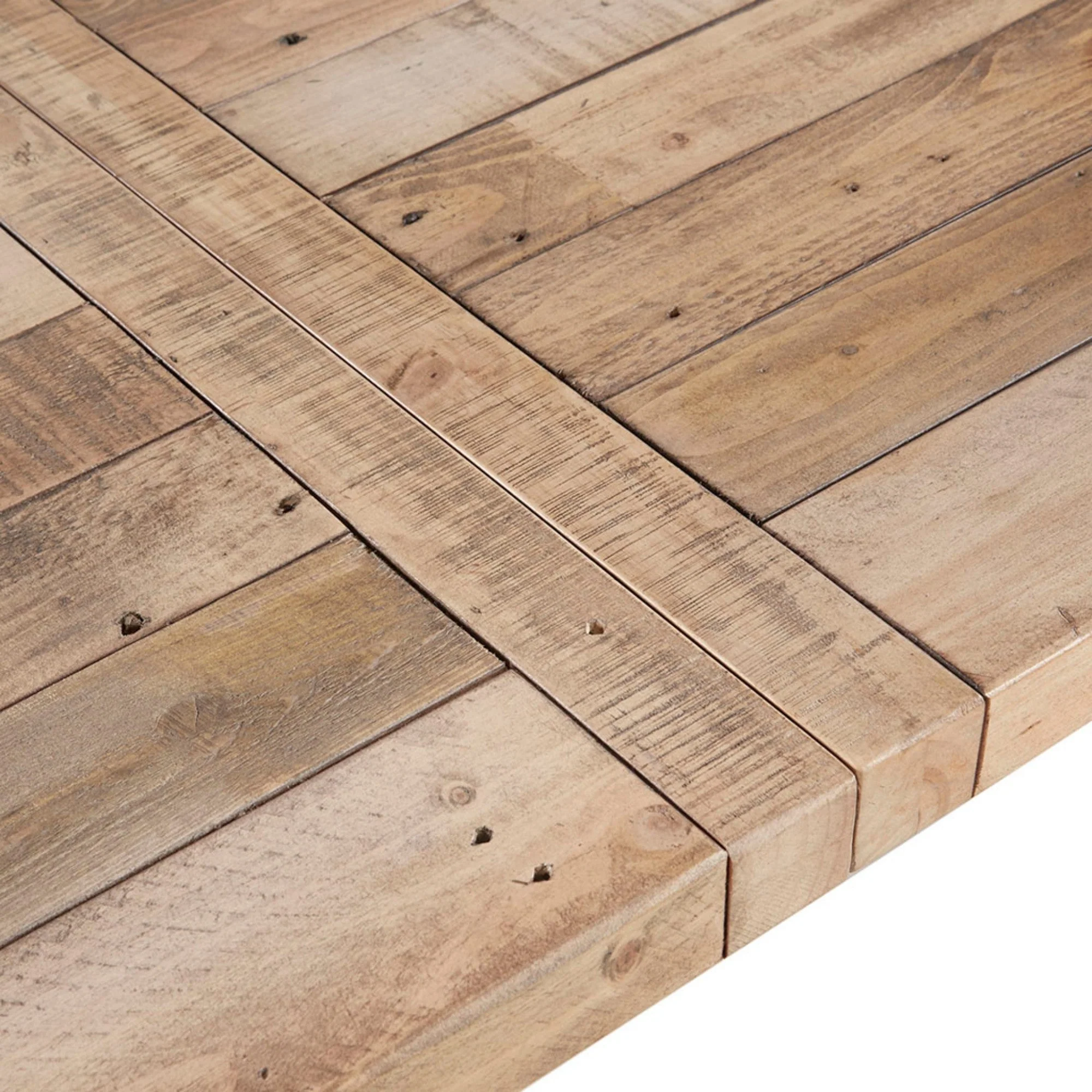 Rustic Dining Table with Metal Support in Natural Pine Wood Finish - Image 6