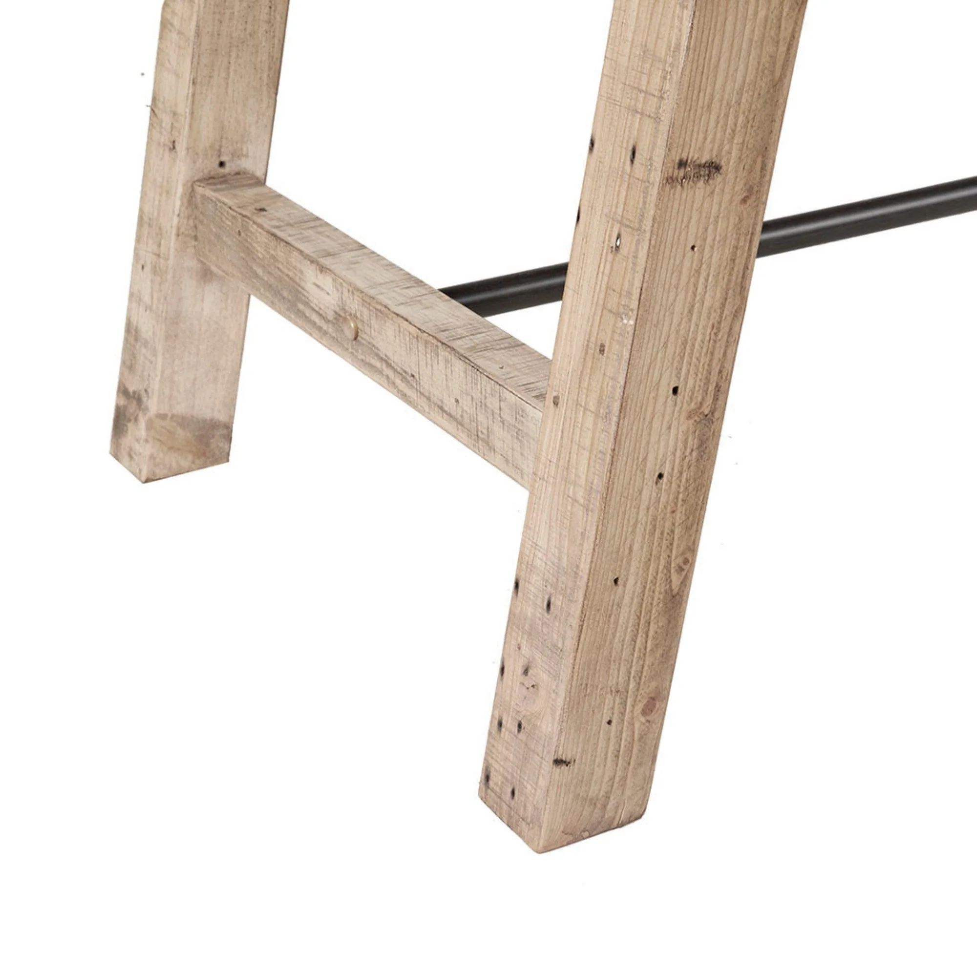 Rustic Dining Table with Metal Support in Natural Pine Wood Finish - Image 8