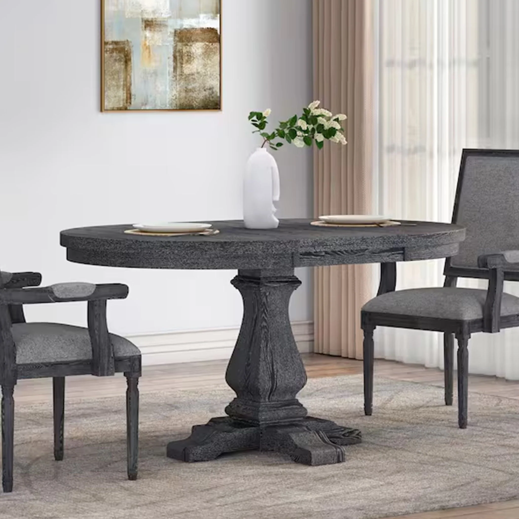 Rustic Extendable Dining Table With Pedestal Base - Gray - Image 2