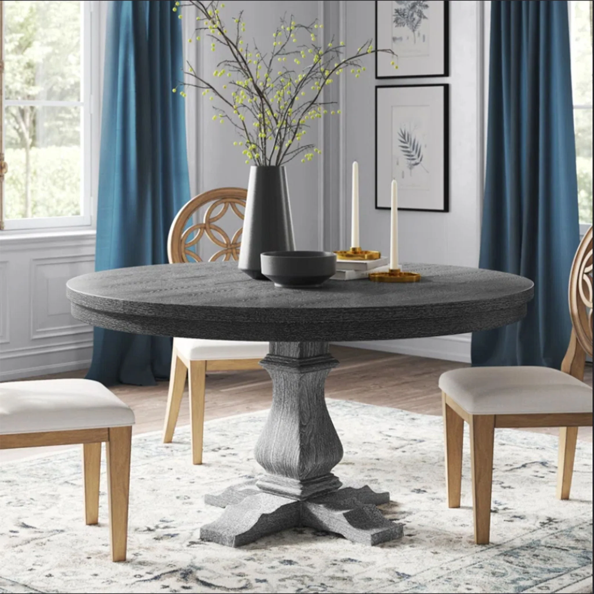 Rustic Extendable Dining Table With Pedestal Base - Gray - Image 3