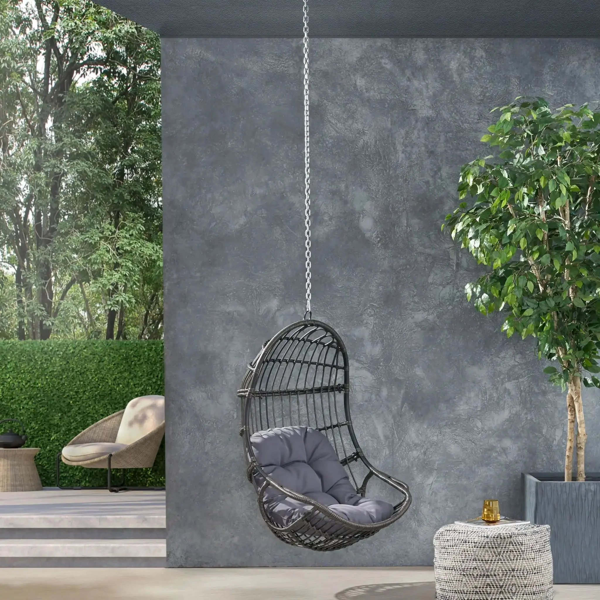 Rustic Hanging Basket Chair With Cushion - Image 4