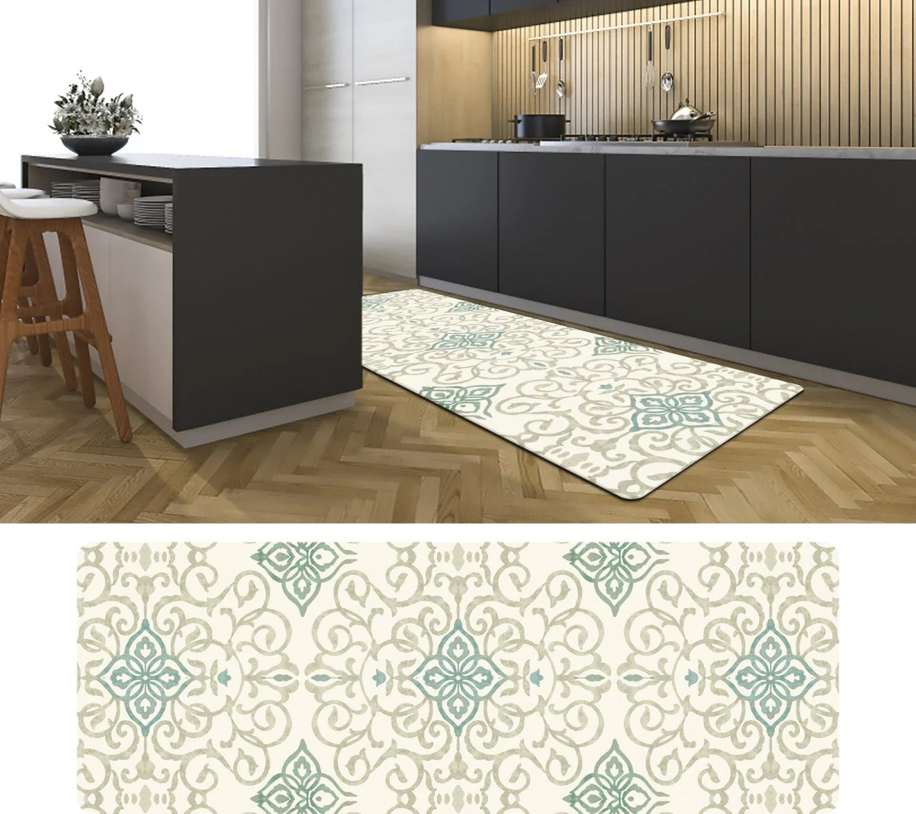 Rustic Medallion Cream 20" x 55" Anti-Fatigue Kitchen Runner Mat - Image 2