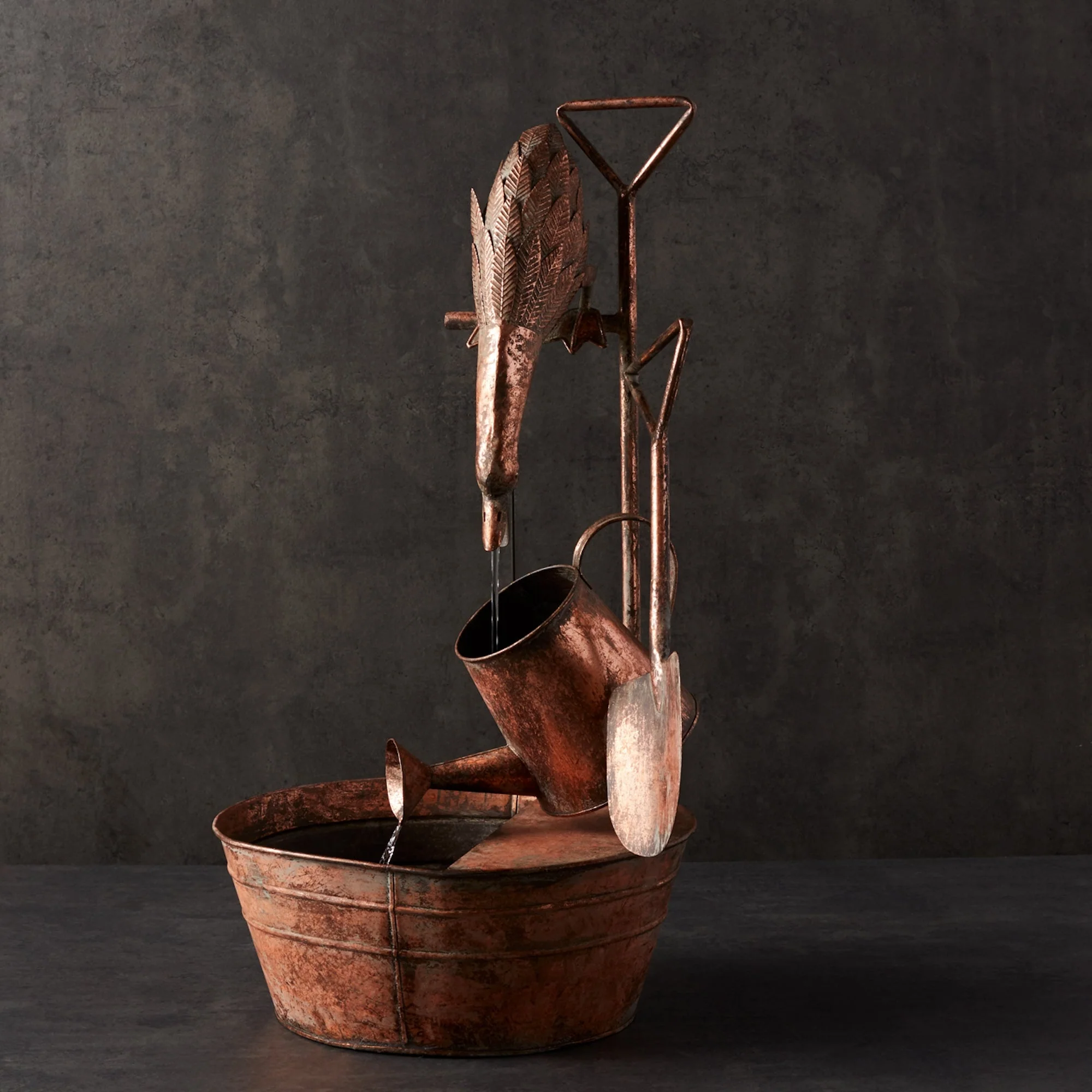 Rustic Metal Fountain with Duck and Watering Can 33"H - Image 3
