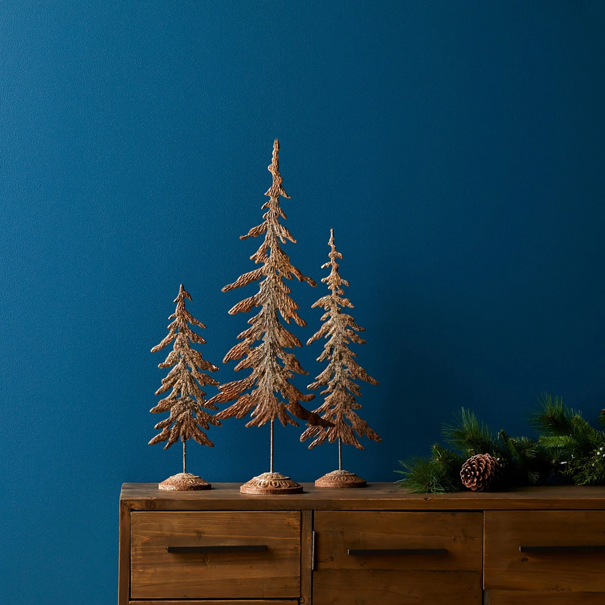 Rustic Metal Tree Cut Out Decor (Set of 3) - Image 2