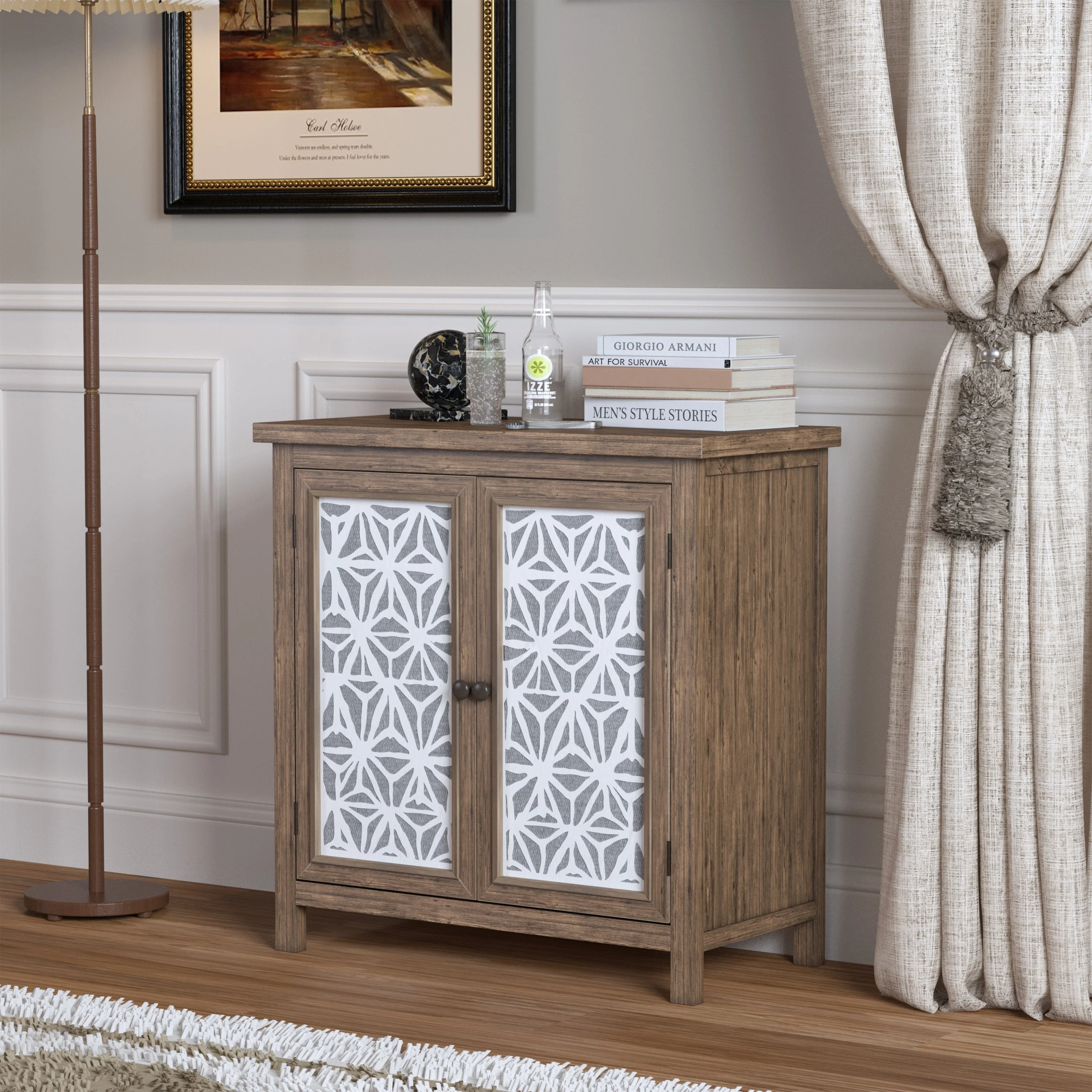 Rustic Natural Aged Brown Solid Wood Transitional Storage Cabinet – 31.89' - Image 3