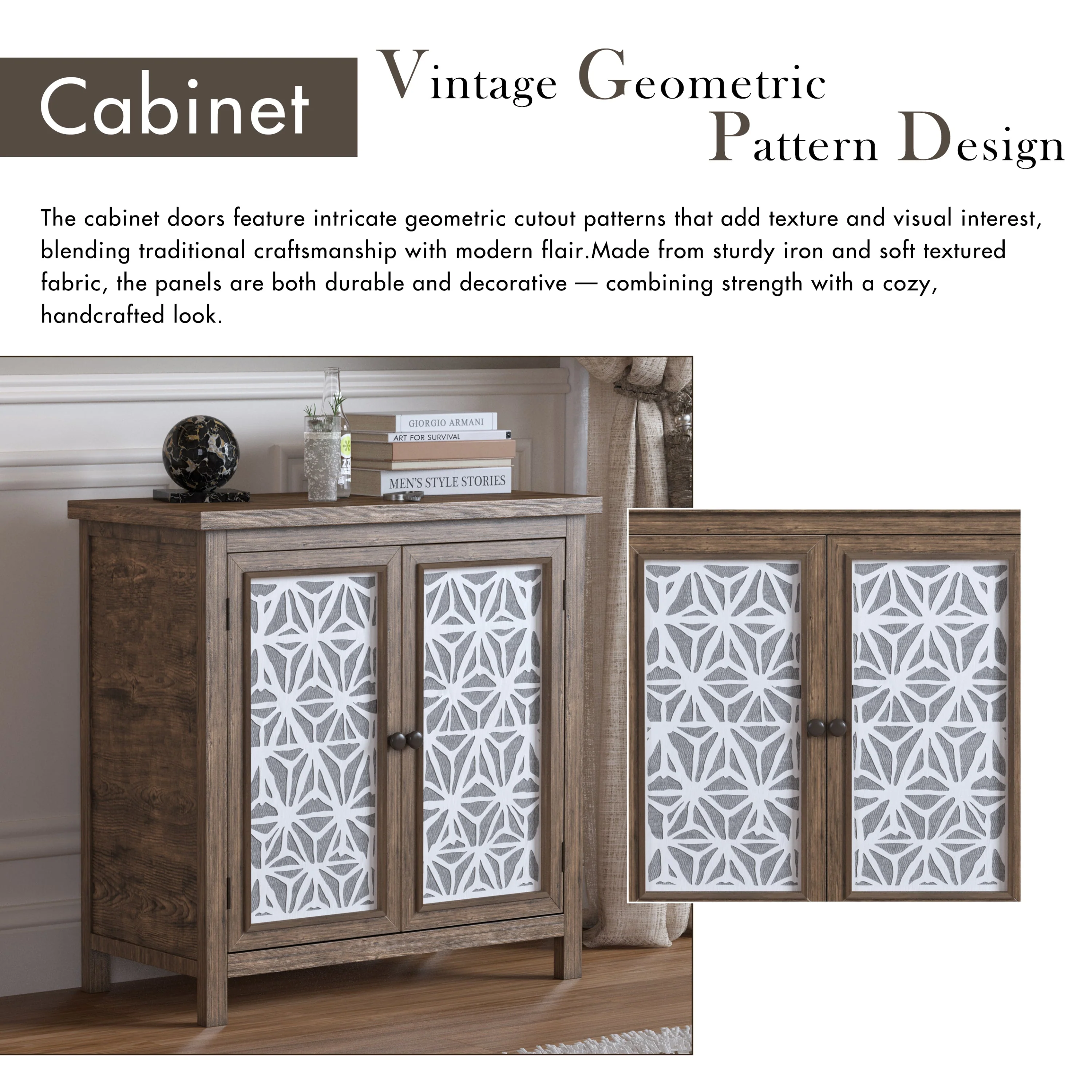 Rustic Natural Aged Brown Solid Wood Transitional Storage Cabinet – 31.89' - Image 4