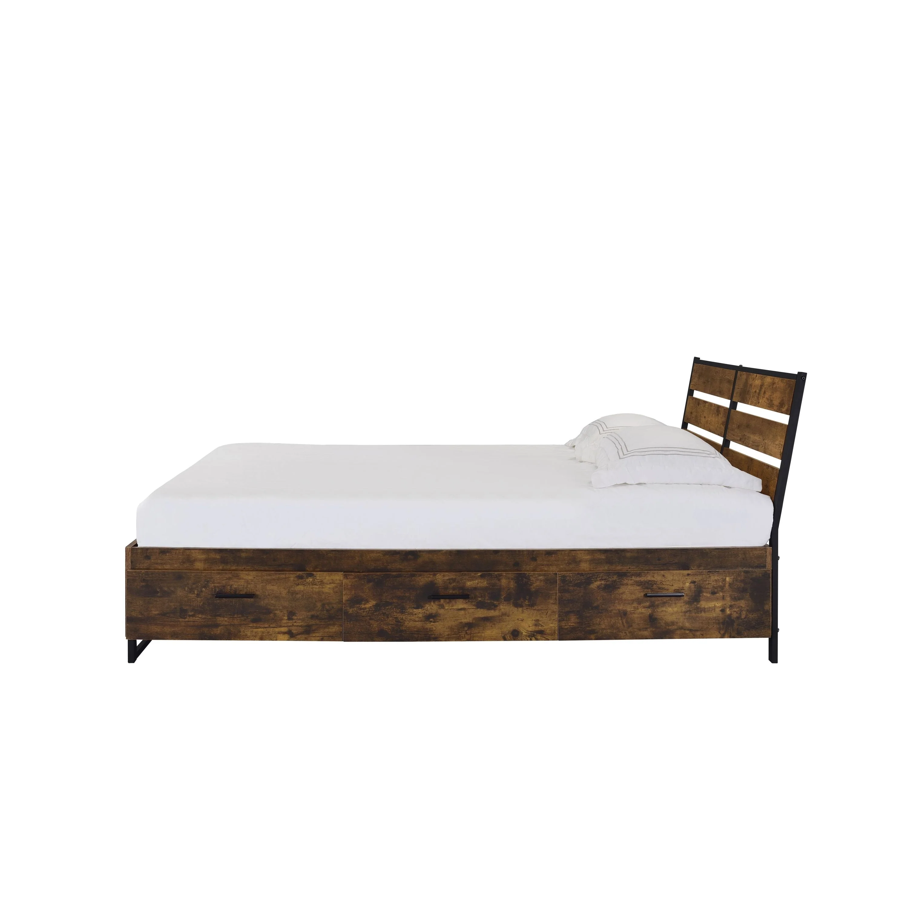 Rustic Oak & Black Finish King Bed with Storage - Image 4