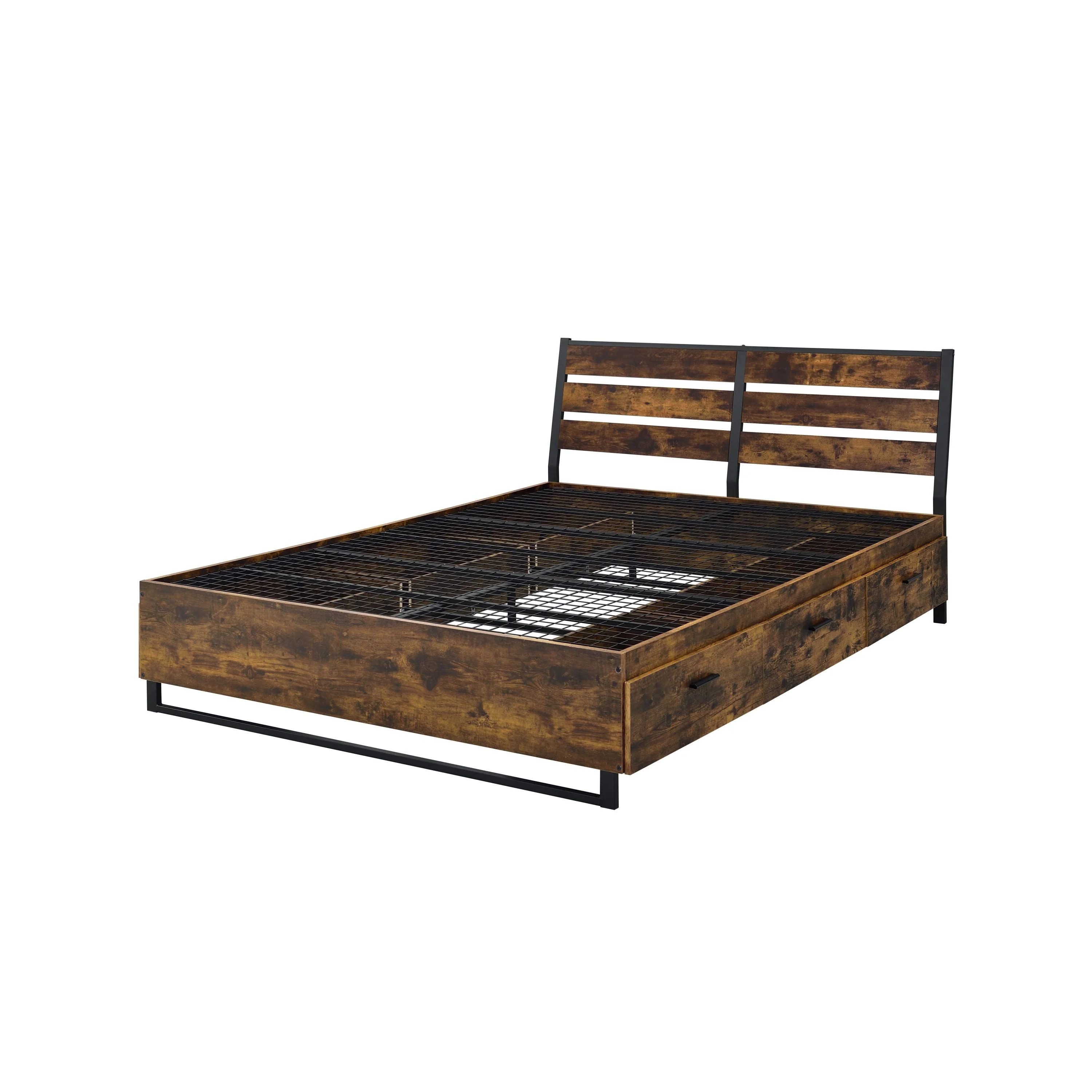 Rustic Oak & Black Finish King Bed with Storage - Image 5