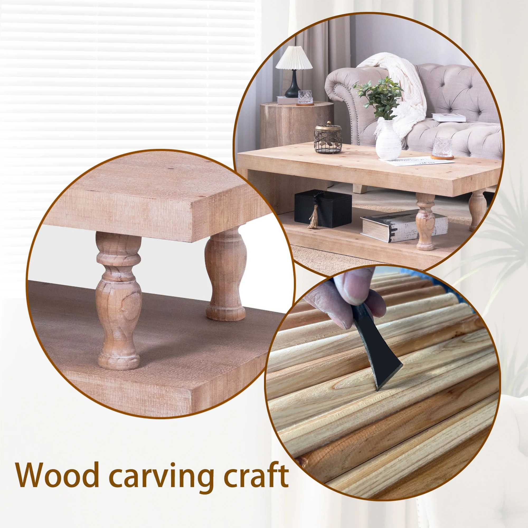 Rustic Solid Wood Coffee Table with Open Shelf – 47.2" - Image 10