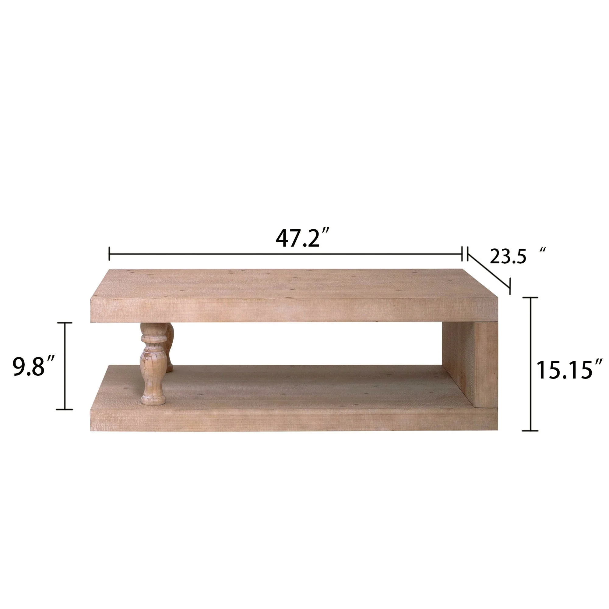 Rustic Solid Wood Coffee Table with Open Shelf – 47.2" - Image 3
