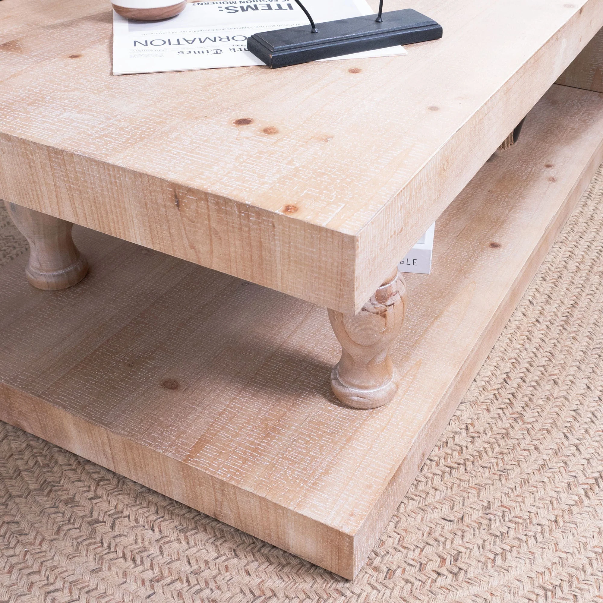 Rustic Solid Wood Coffee Table with Open Shelf – 47.2" - Image 7