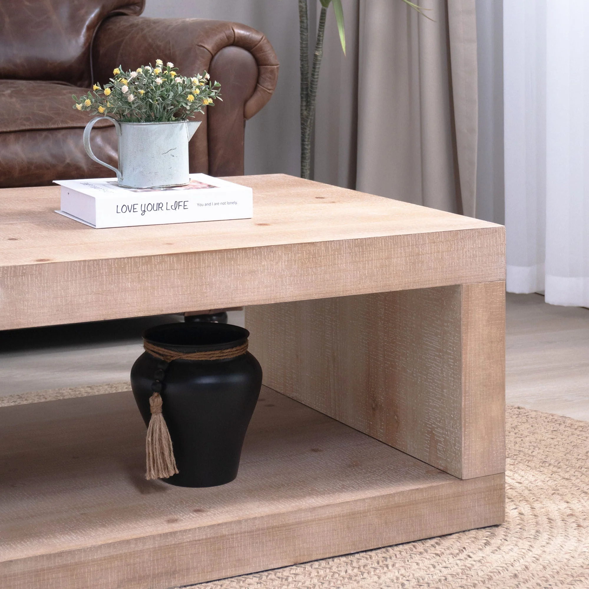 Rustic Solid Wood Coffee Table with Open Shelf – 47.2" - Image 8