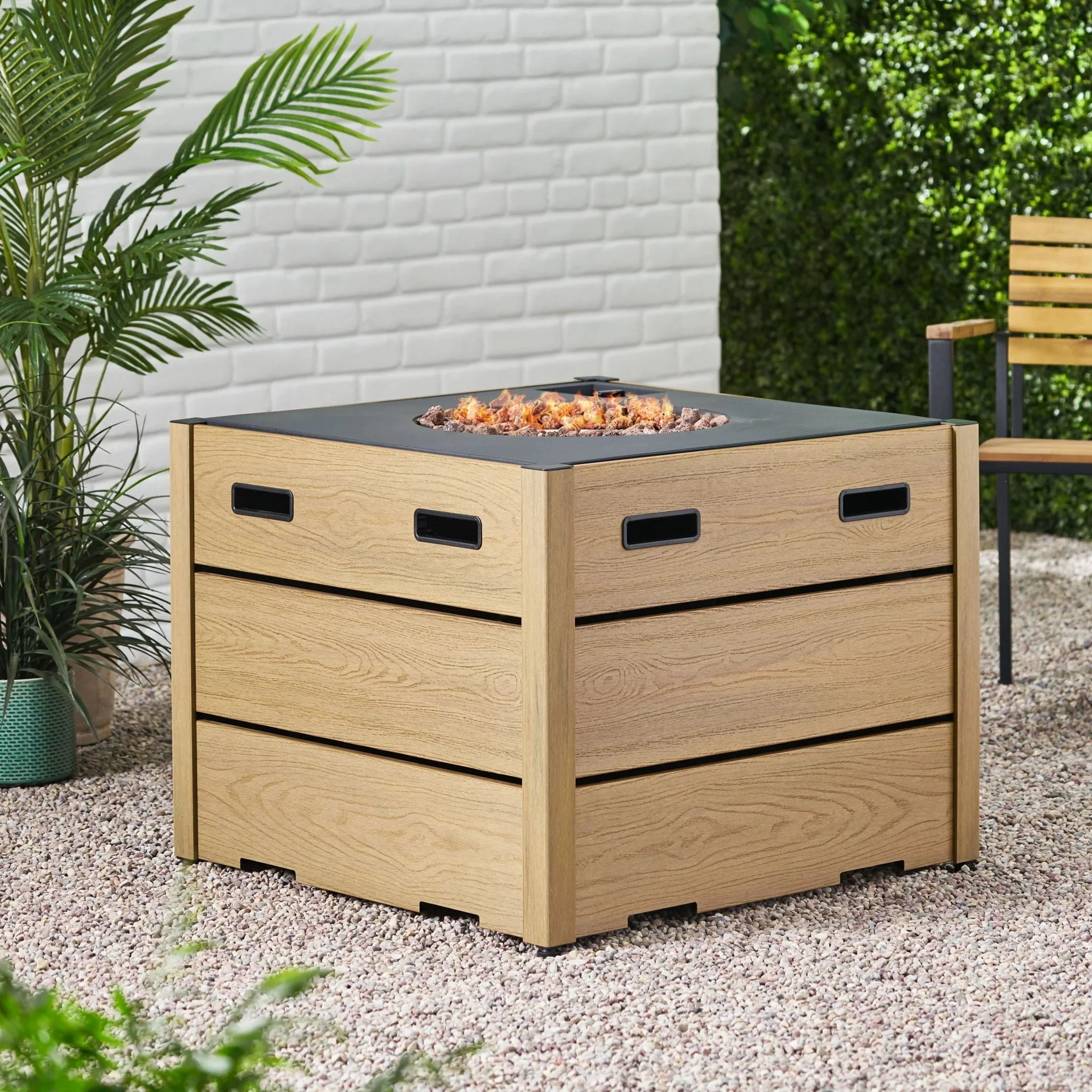Rustic Style Outdoor Square Propane Fire Pit, 40,000 BTU - Image 3