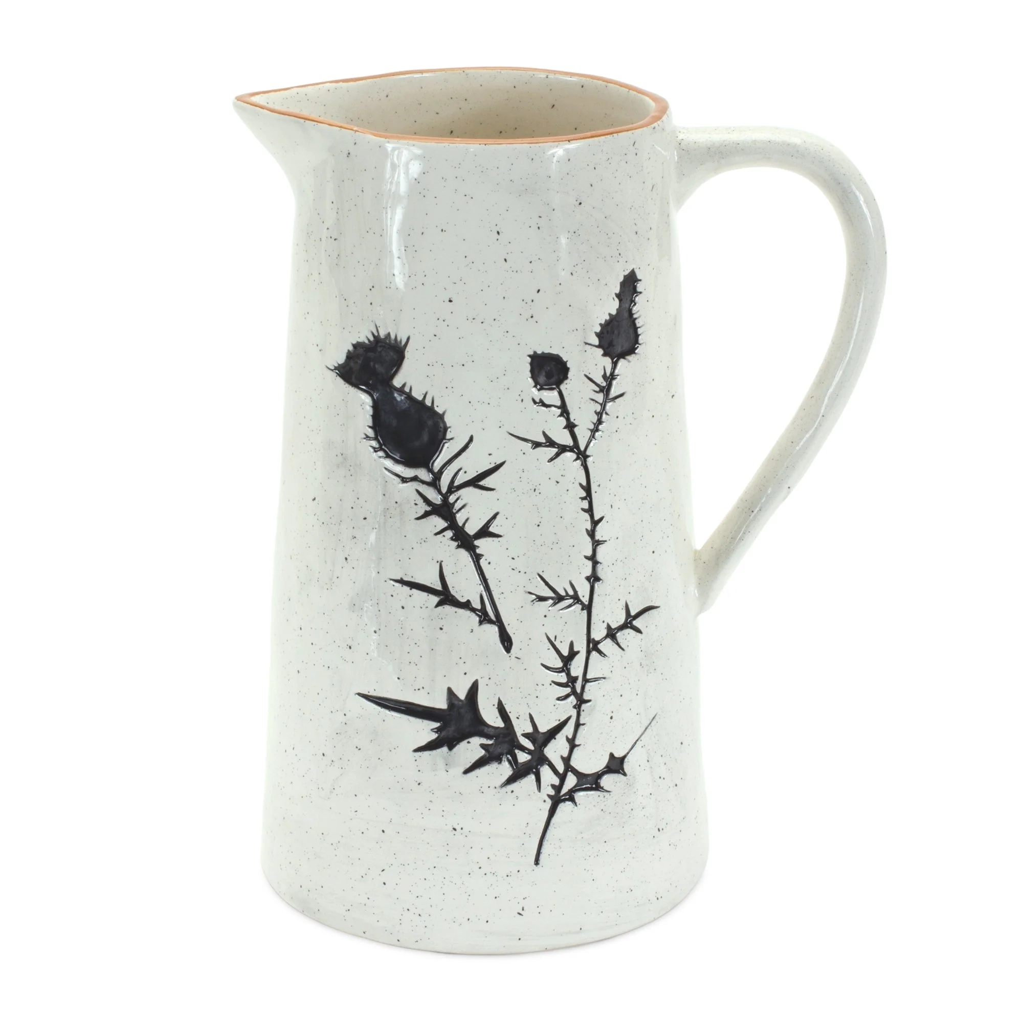 Rustic thistle etched pitcher vase with speckled finish (set of 2) - Image 2