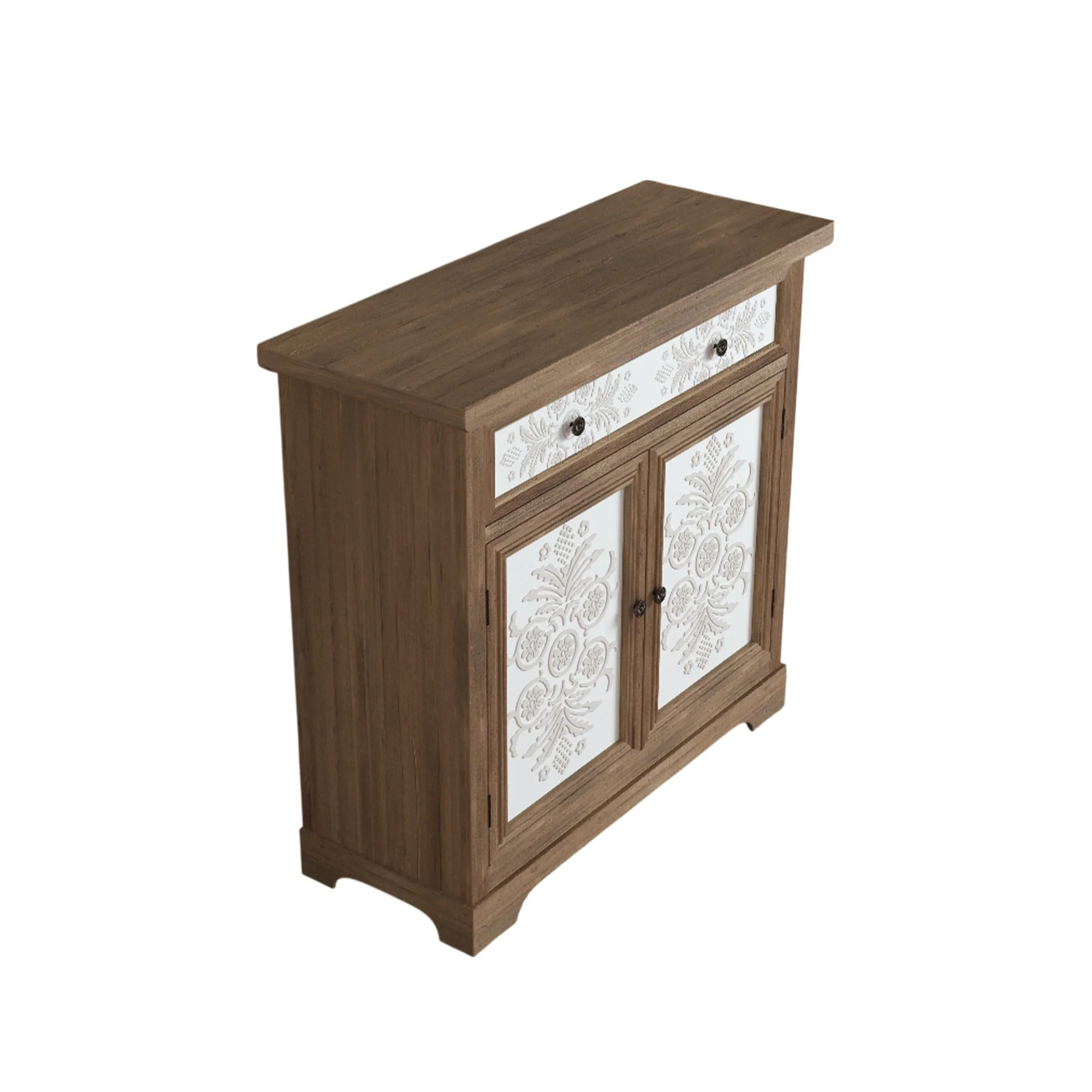 Rustic Vintage Accent Cabinet with Carved Floral Panels - Image 10