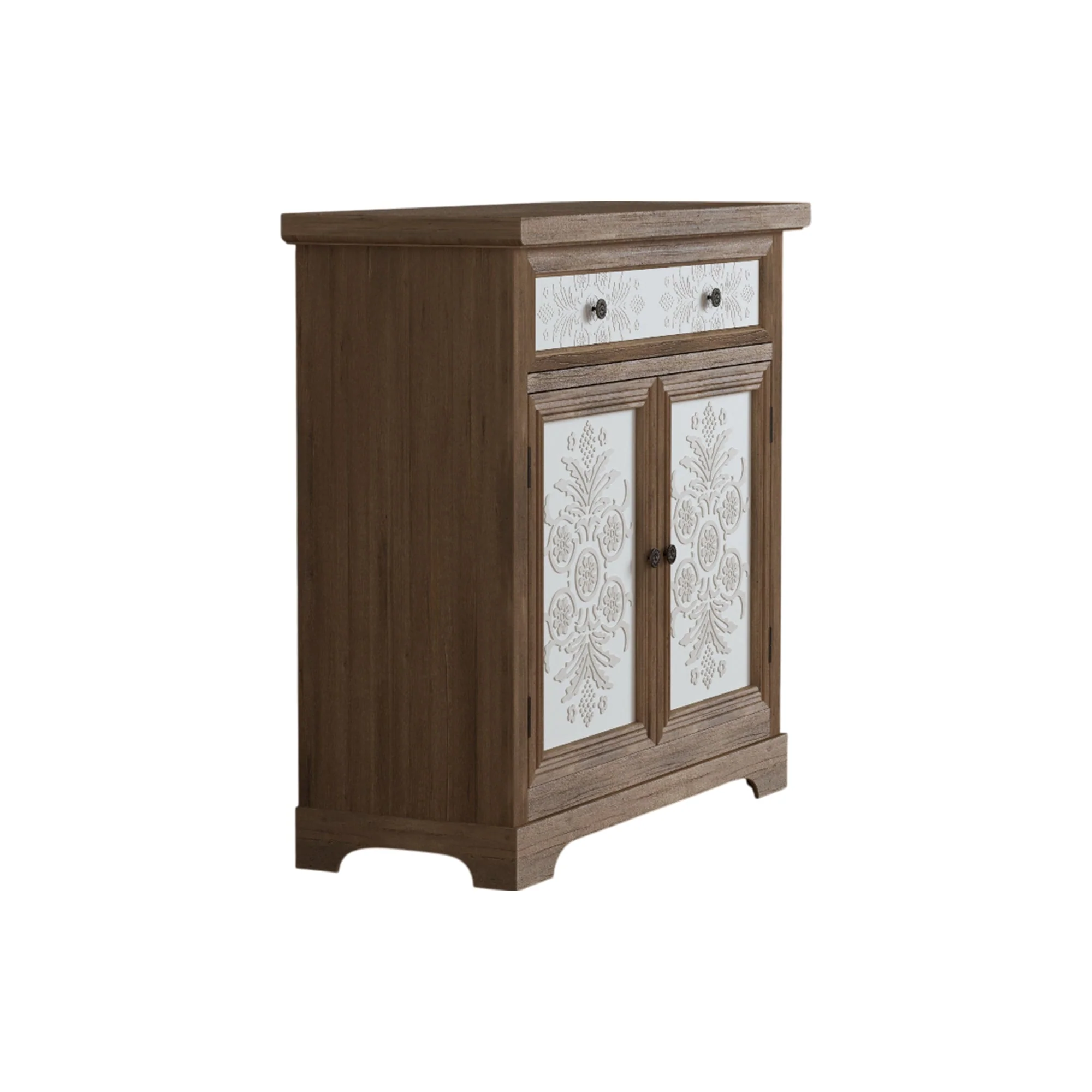 Rustic Vintage Accent Cabinet with Carved Floral Panels - Image 11