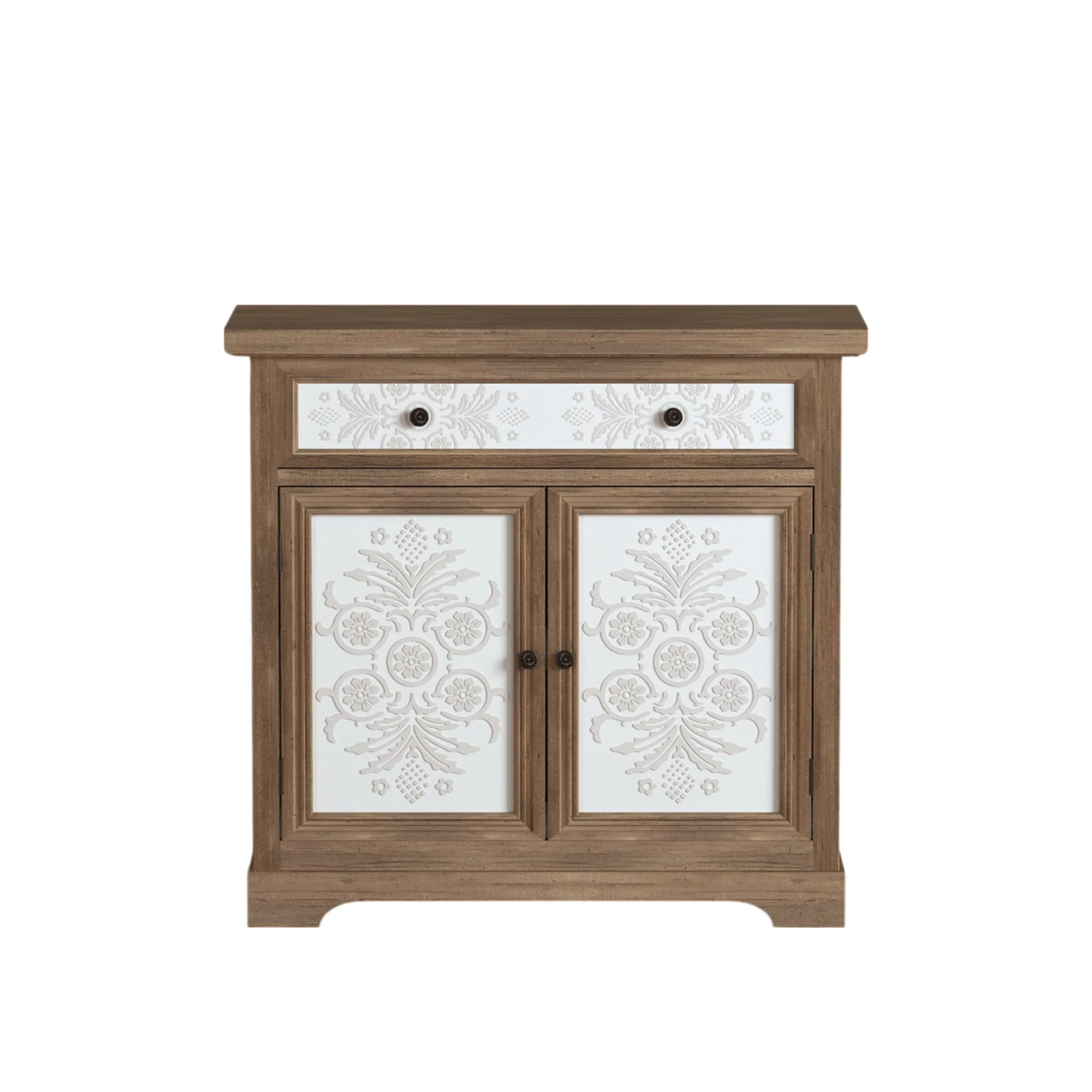Rustic Vintage Accent Cabinet with Carved Floral Panels - Image 13