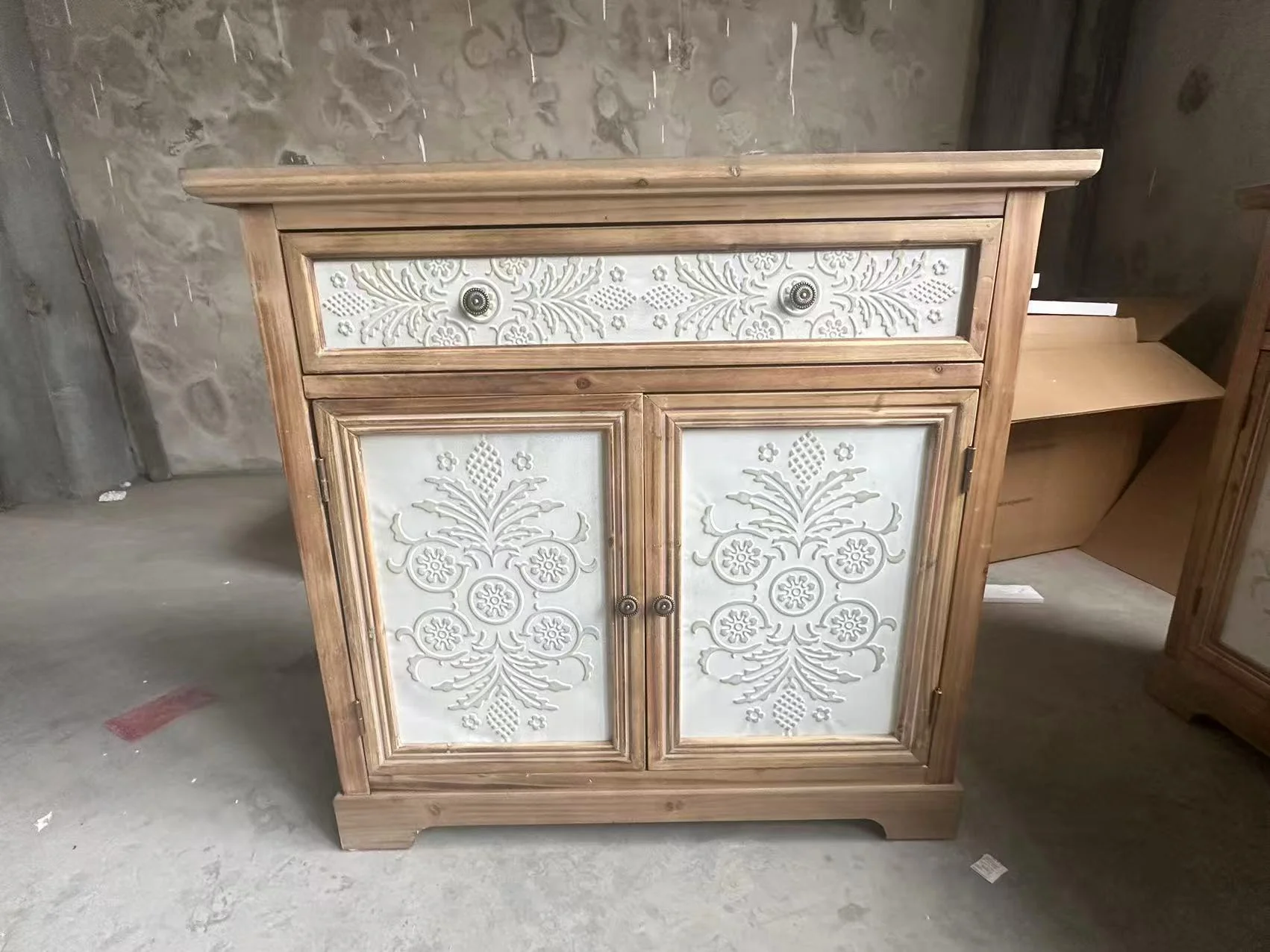 Rustic Vintage Accent Cabinet with Carved Floral Panels - Image 19