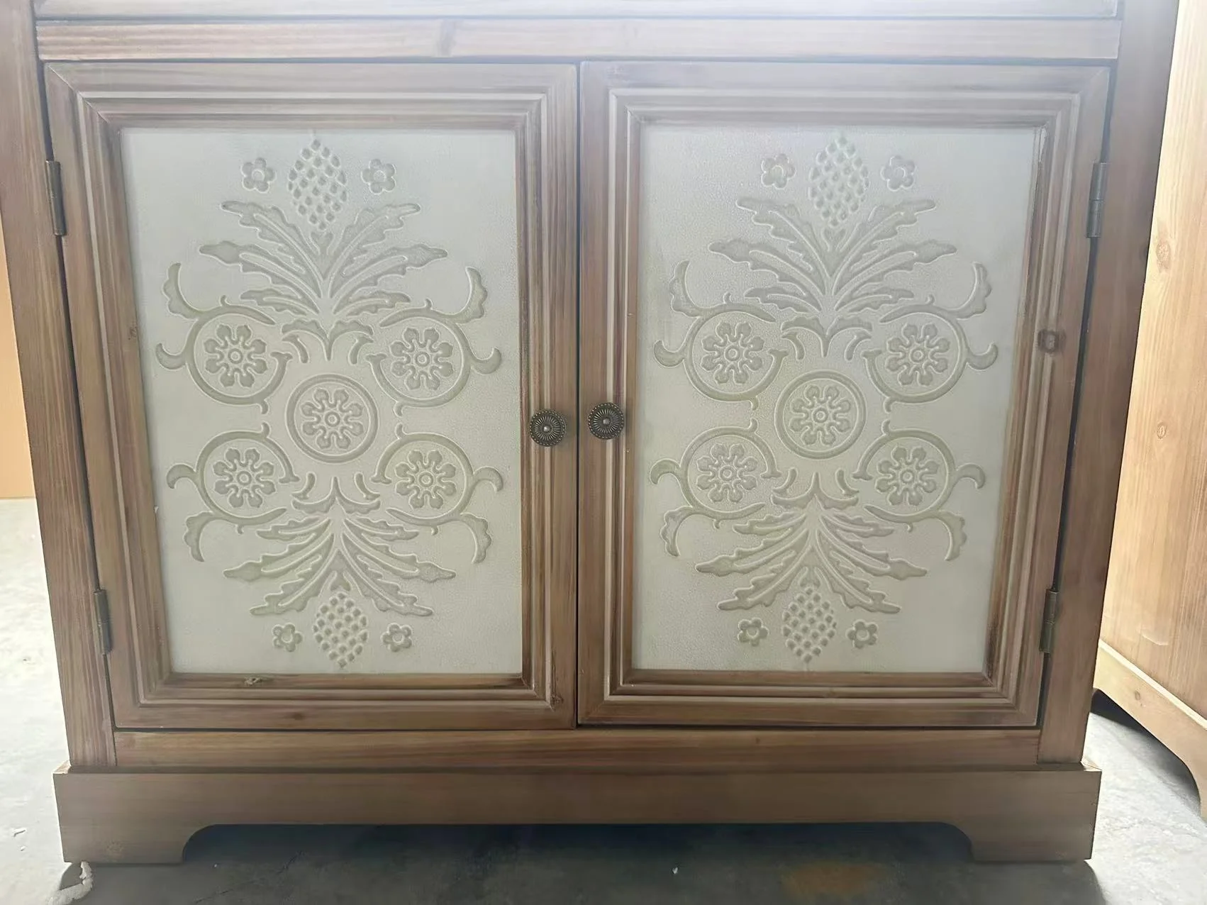 Rustic Vintage Accent Cabinet with Carved Floral Panels - Image 23