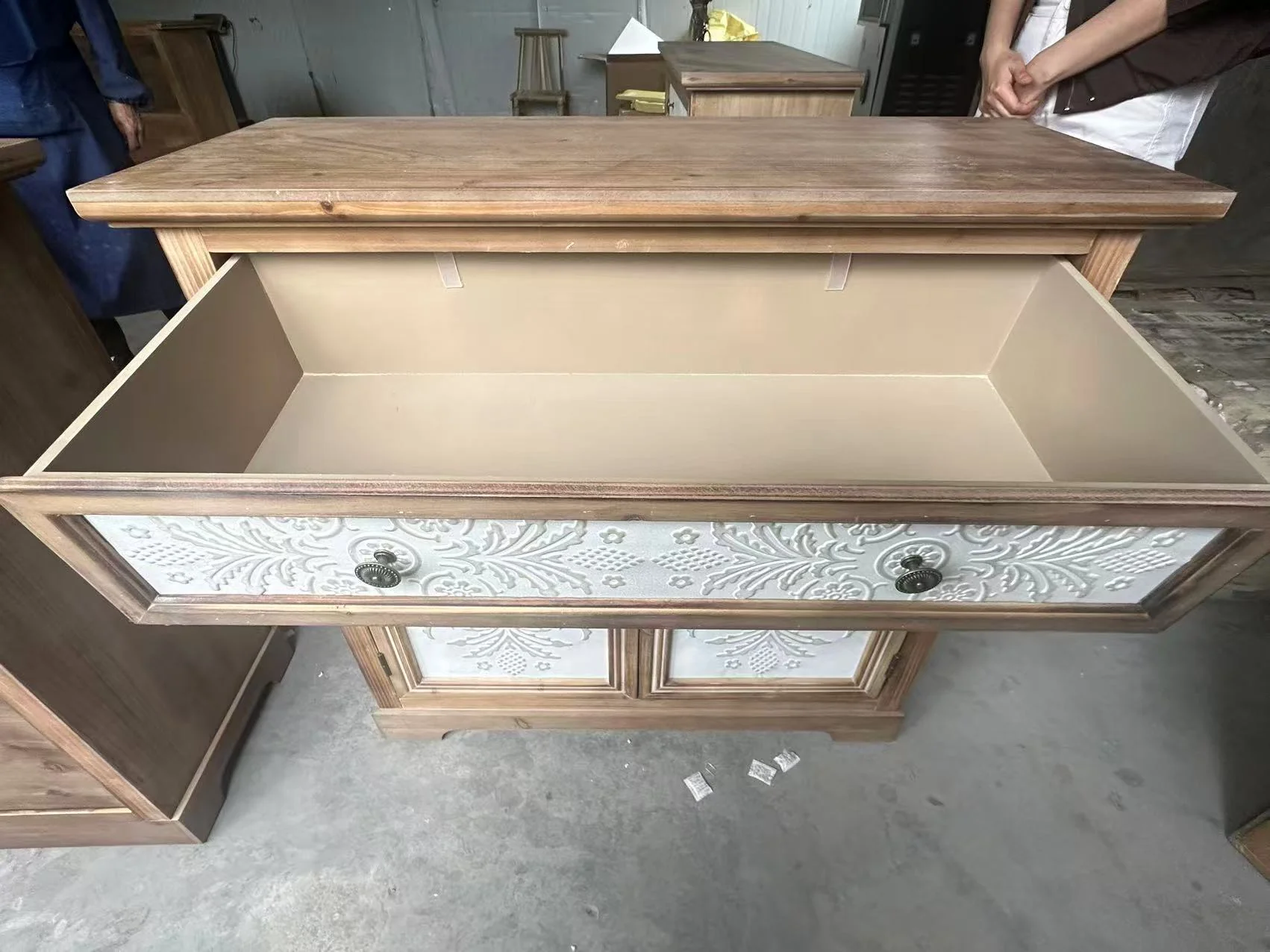 Rustic Vintage Accent Cabinet with Carved Floral Panels - Image 28