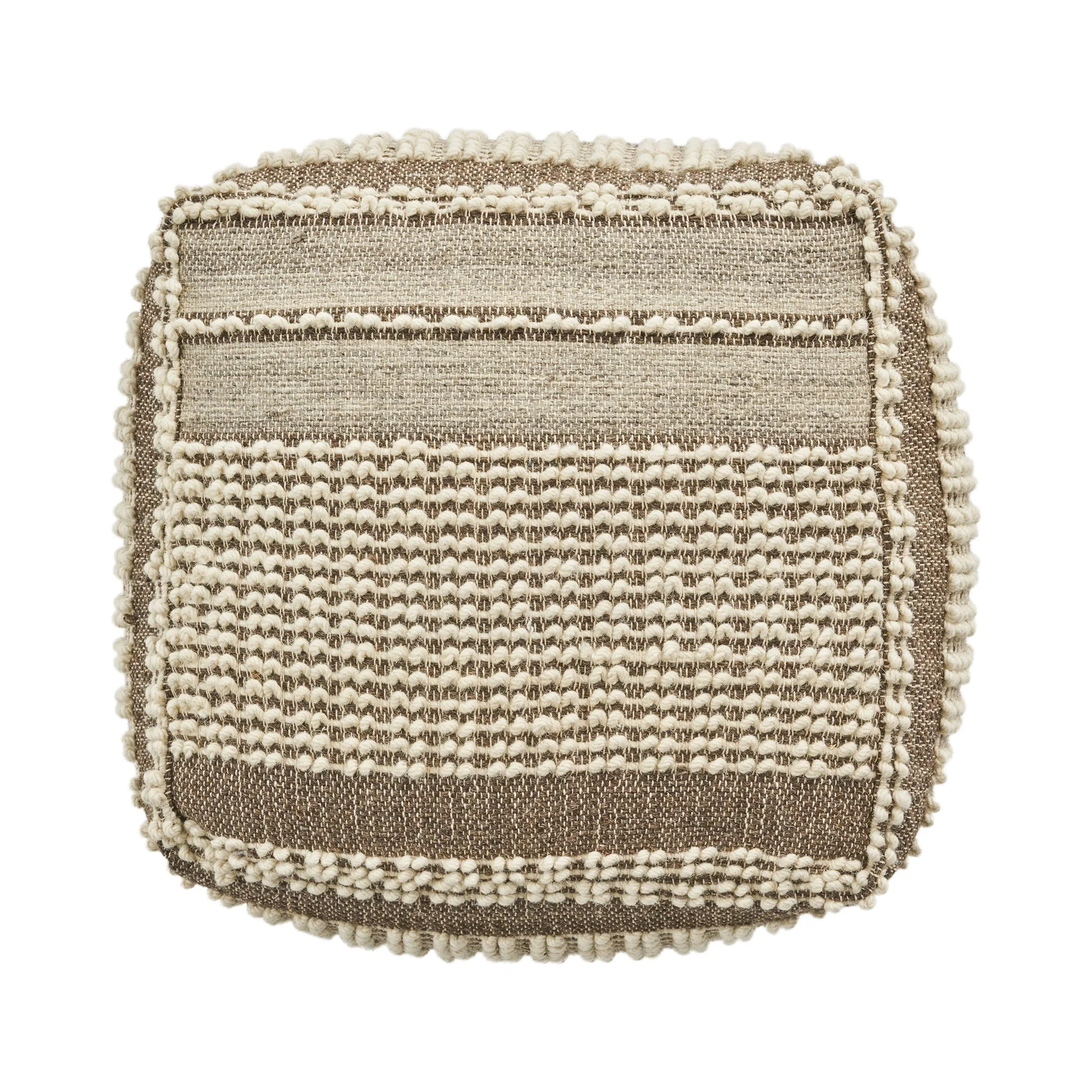 Rustic Wool and Cotton Large Pouf Handcrafted Tufted Design - Brown / Beige - Image 3