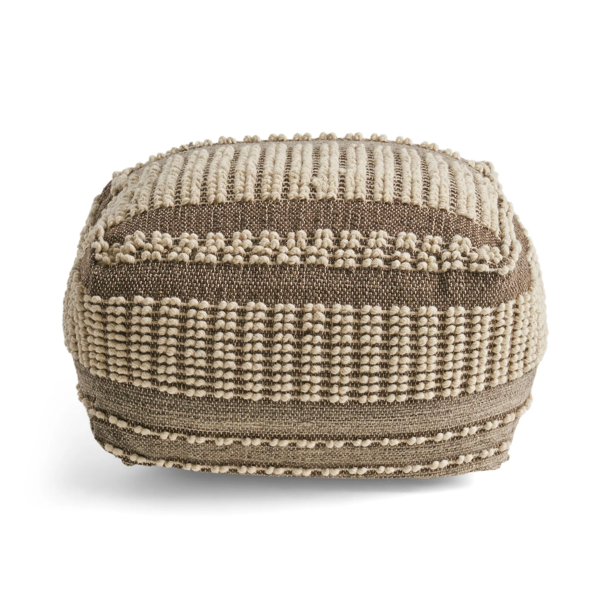 Rustic Wool and Cotton Large Pouf Handcrafted Tufted Design - Brown / Beige - Image 5