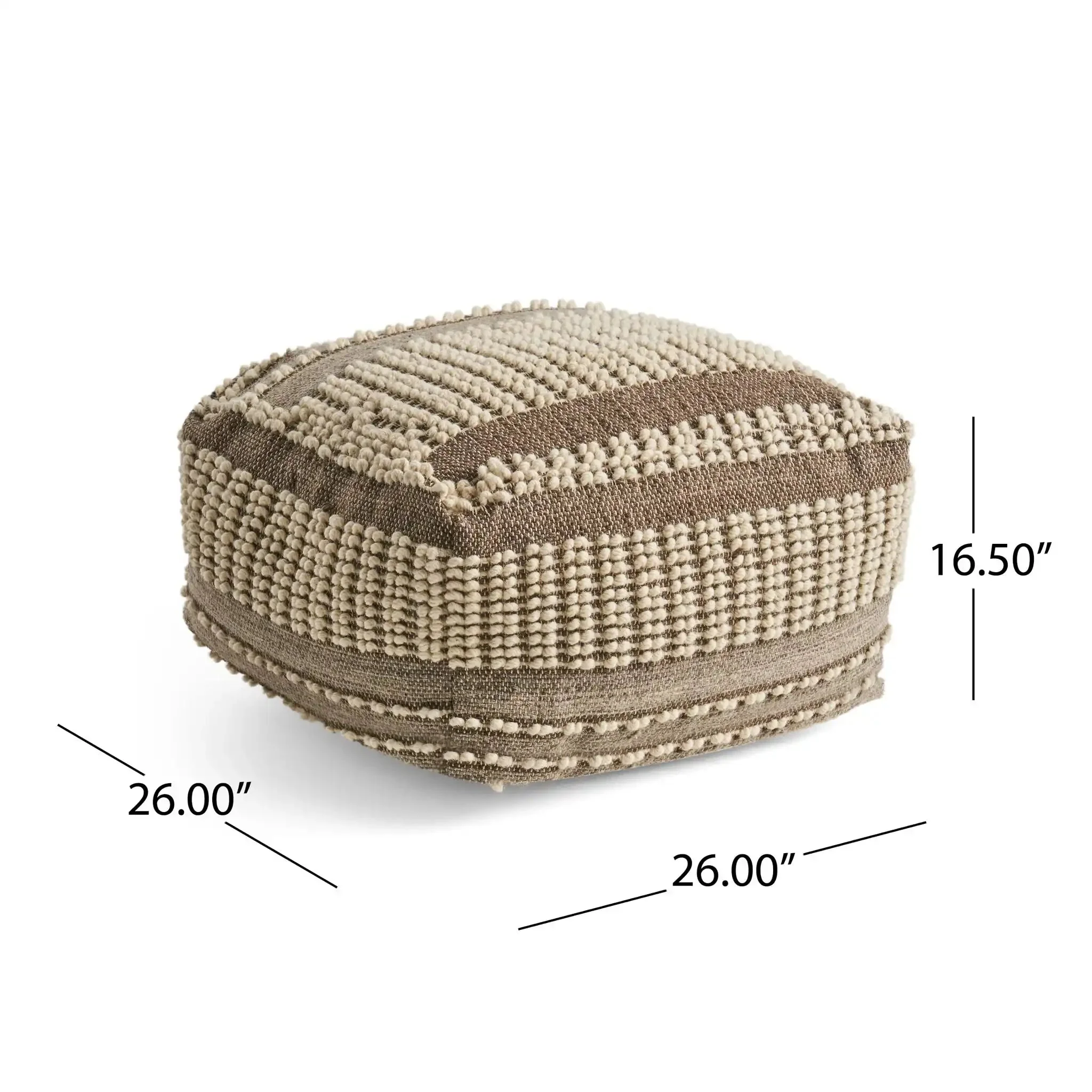 Rustic Wool and Cotton Large Pouf Handcrafted Tufted Design - Brown / Beige - Image 6