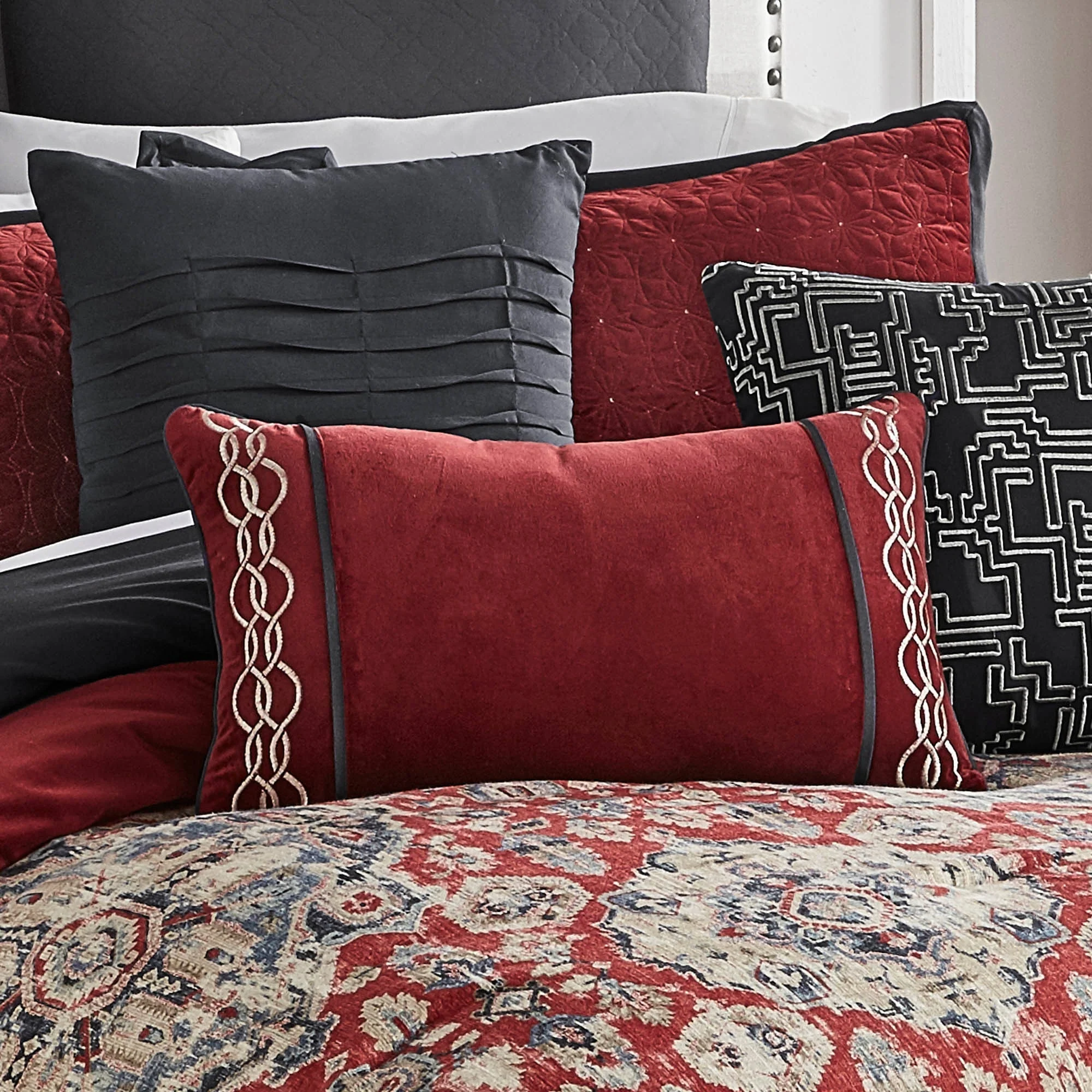 Sadler 9-Pc Burgundy & Blue Medallion Comforter Ensemble - Image 2