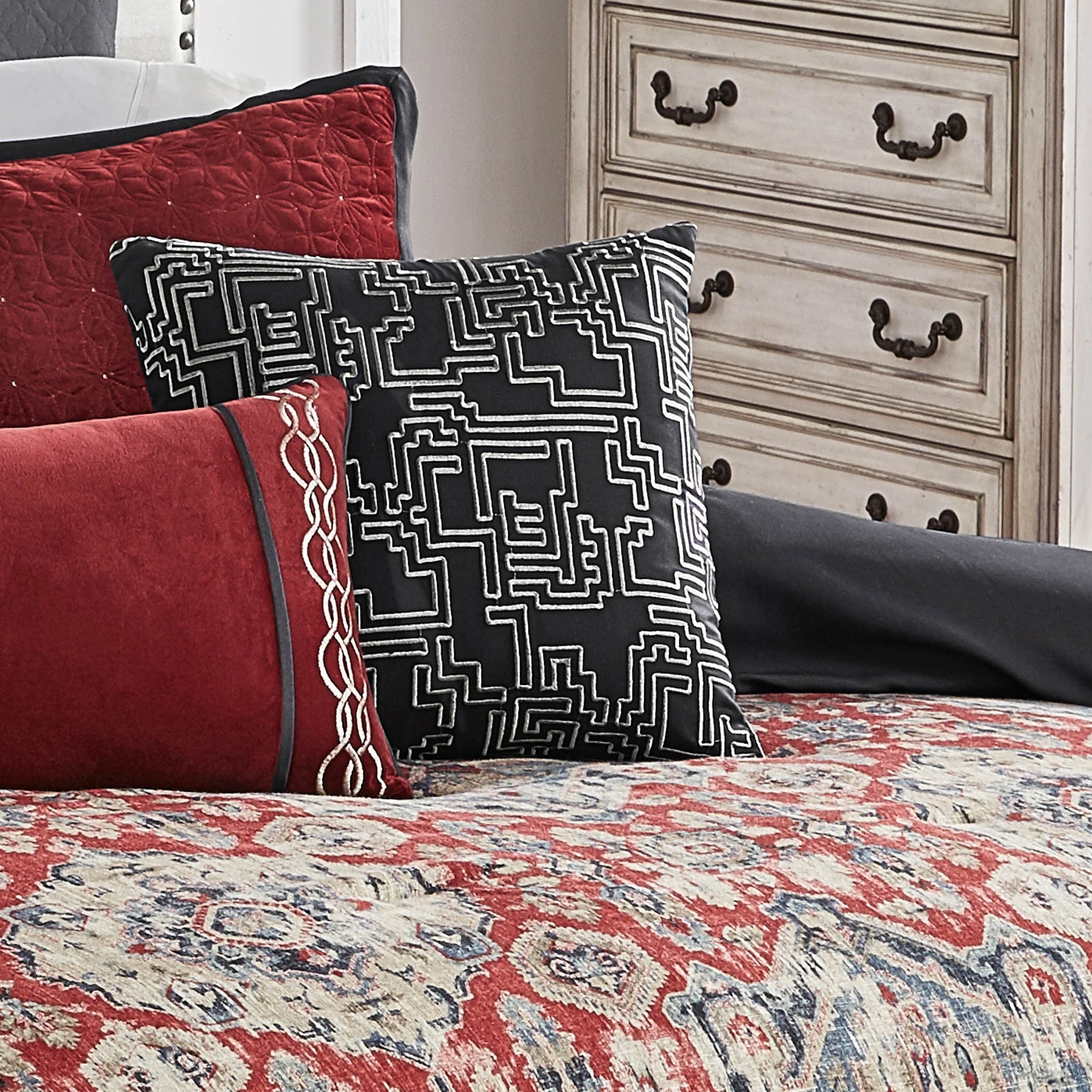 Sadler 9-Pc Burgundy & Blue Medallion Comforter Ensemble - Image 4