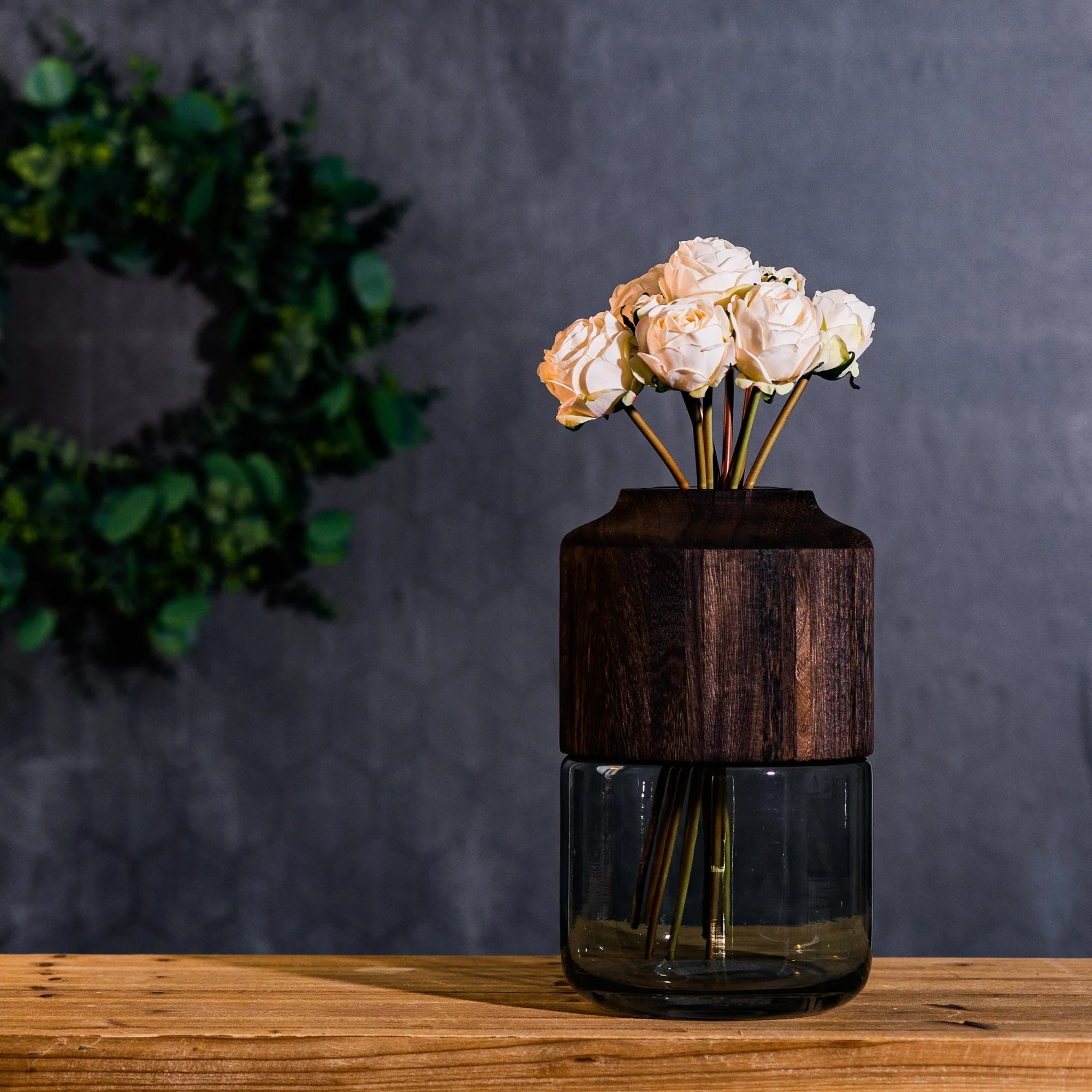 Sage Glass Vase with Wood Accent 11"h - Image 2