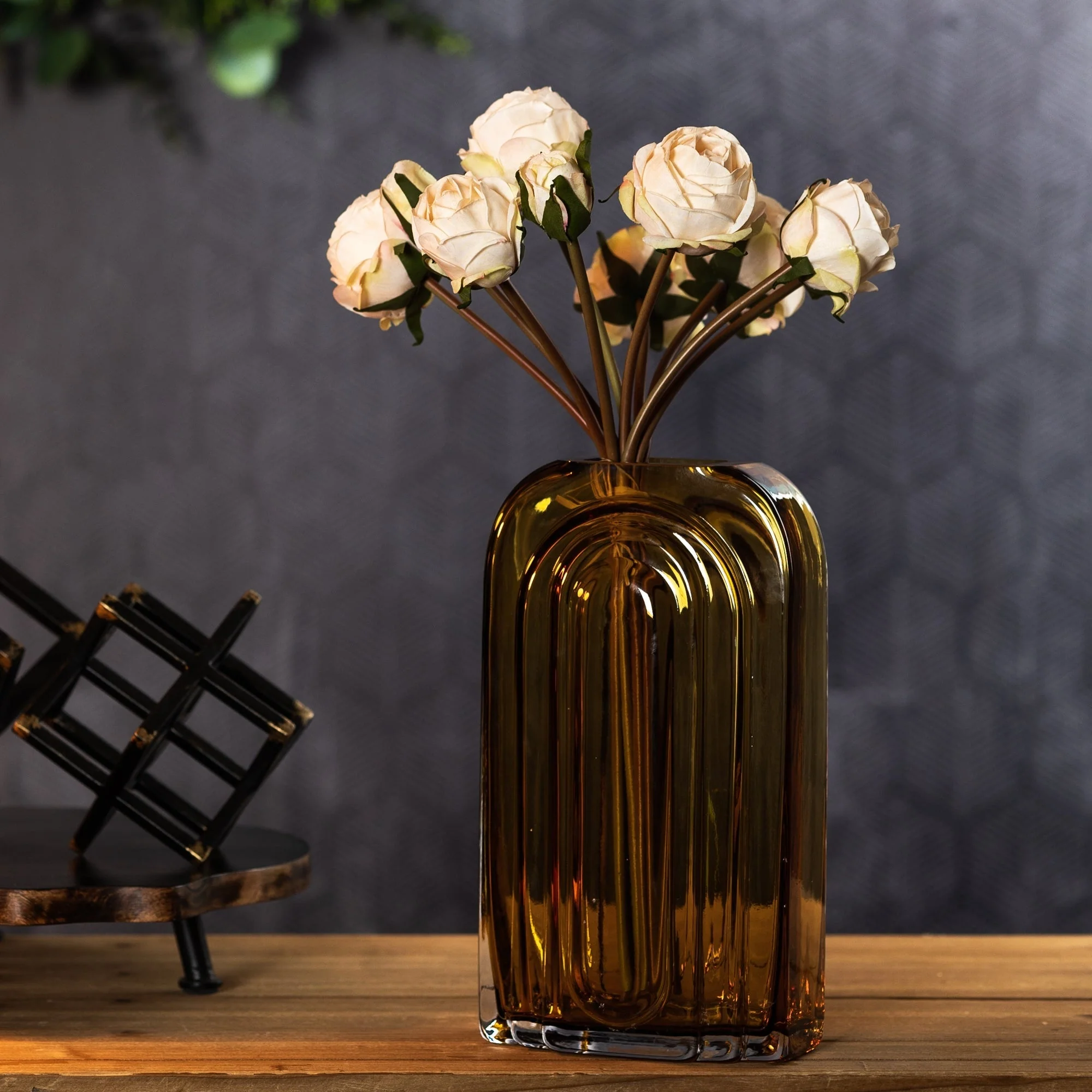 Sage Glass Vase with Wood Accent 11"h - Image 4