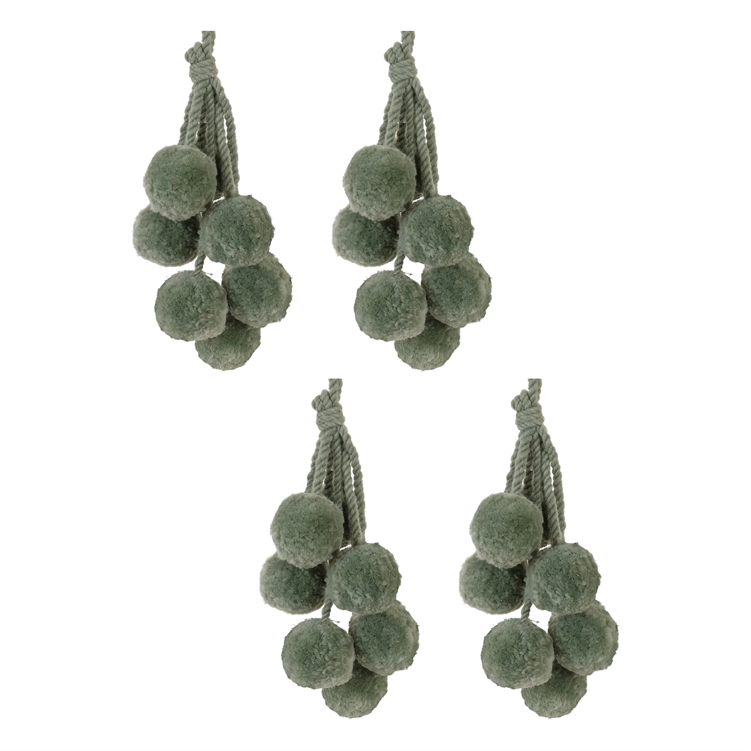 Sage Green Pom Pom Cluster Drop Ornament (Set of 4) - Image 2