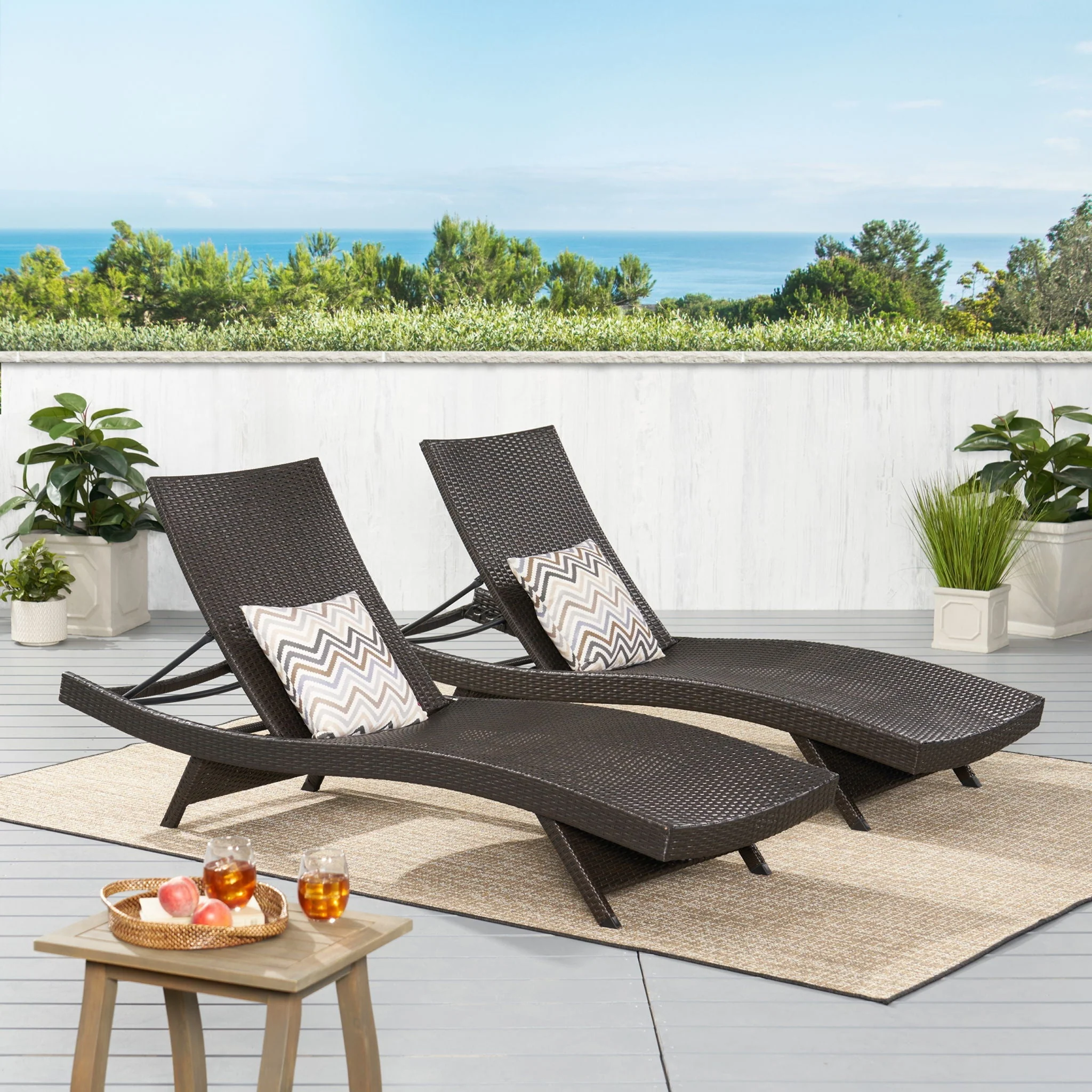 Salem - Wicker Chaise Lounge Adjustable Rattan Outdoor Chair Set - Brown Multi - Image 10