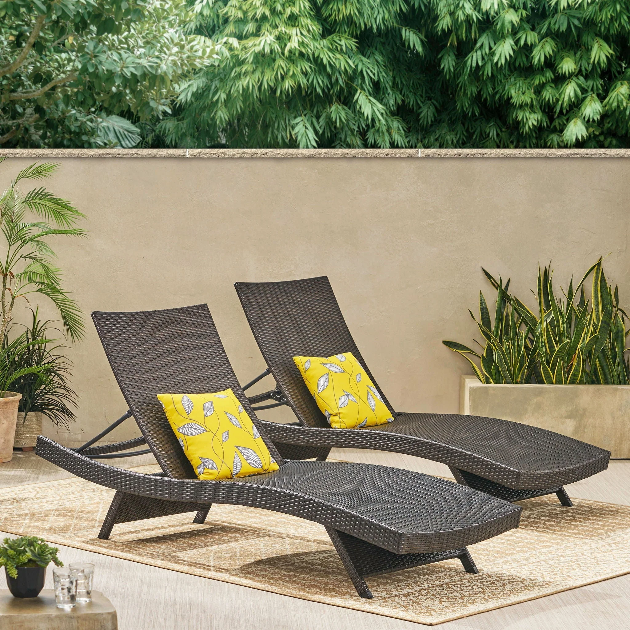 Salem - Wicker Chaise Lounge Adjustable Rattan Outdoor Chair Set - Brown Multi - Image 7
