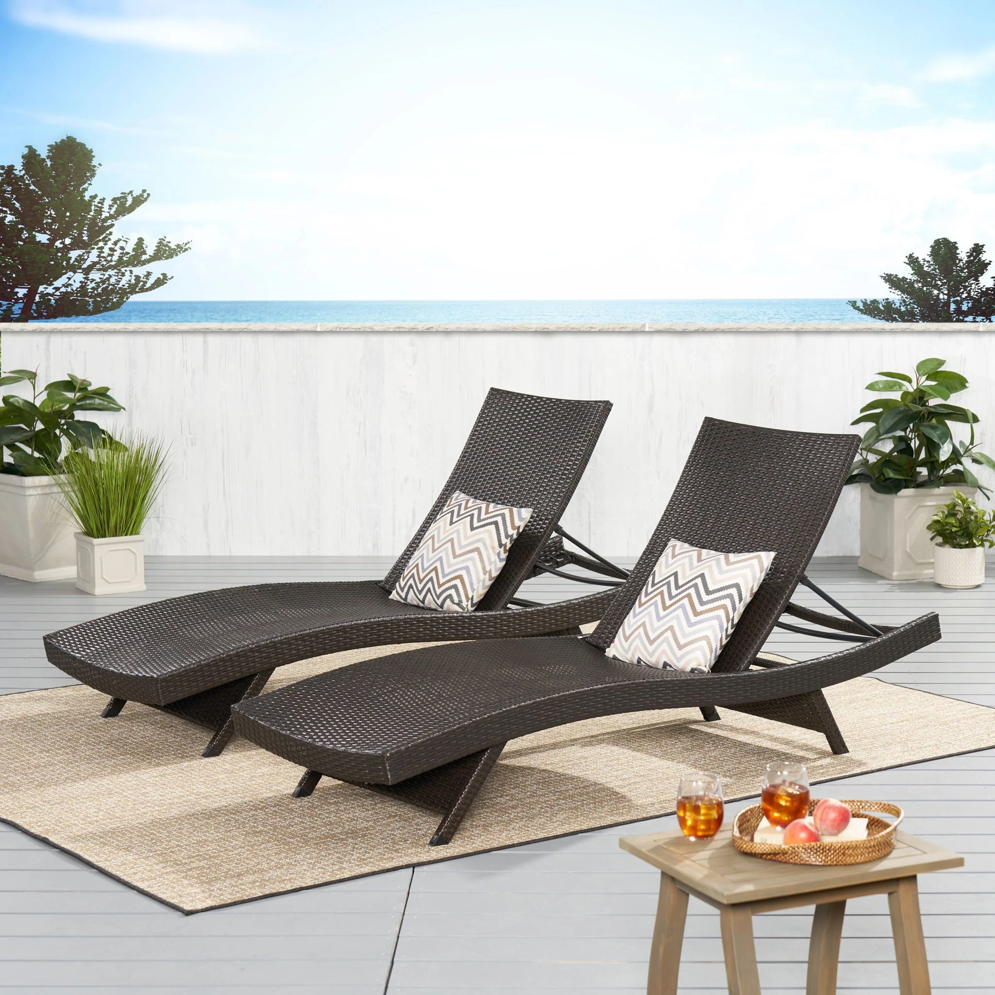 Salem - Wicker Chaise Lounge Adjustable Rattan Outdoor Chair Set - Brown Multi - Image 9
