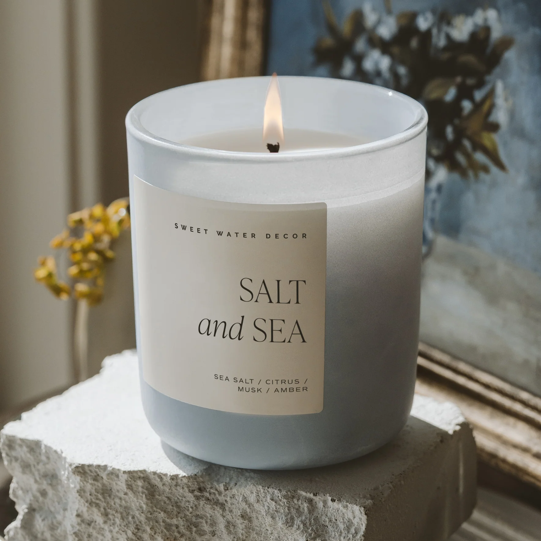 Salt and Sea Soy Candle - Blue Matte Jar - 15 oz - Image 2