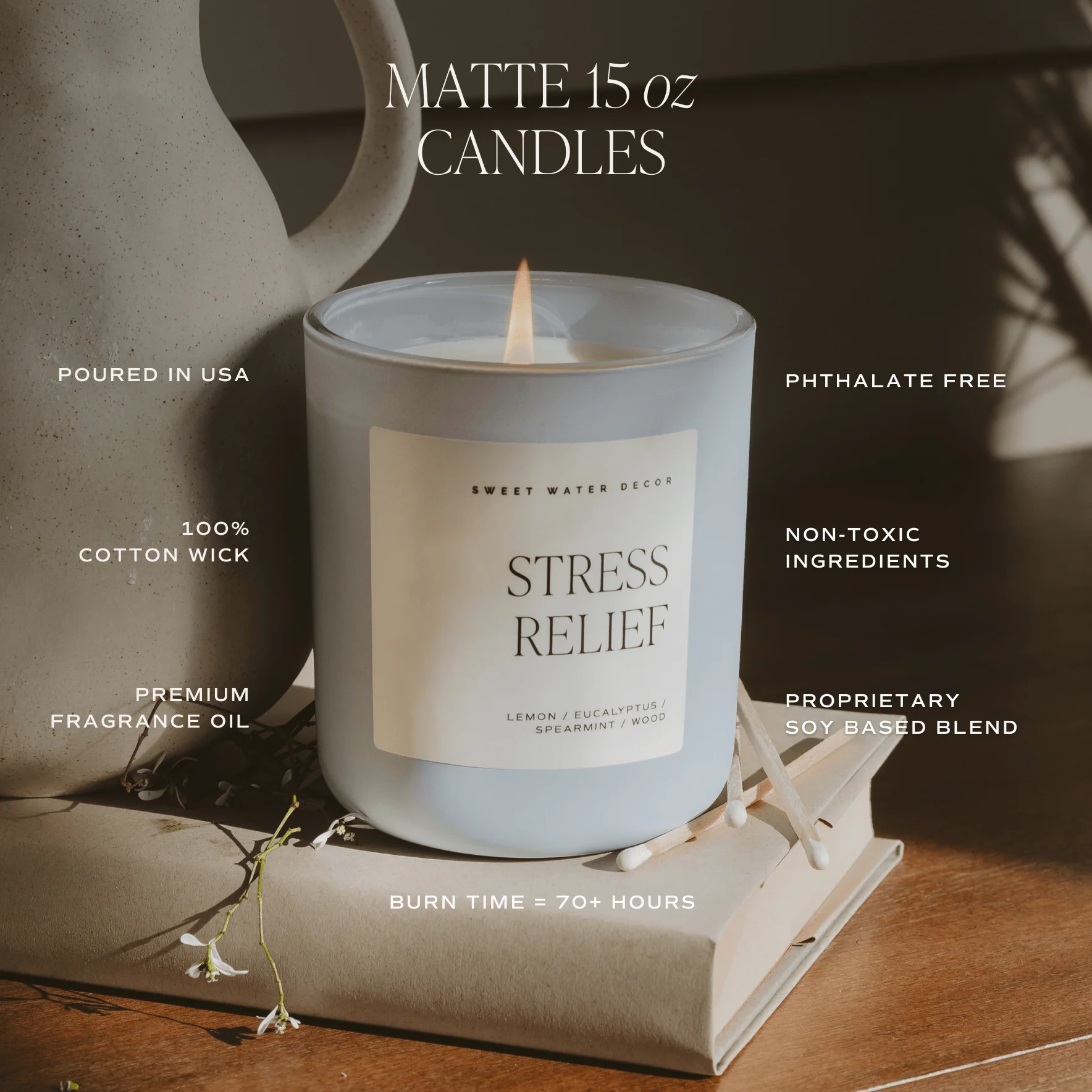 Salt and Sea Soy Candle - Blue Matte Jar - 15 oz - Image 4