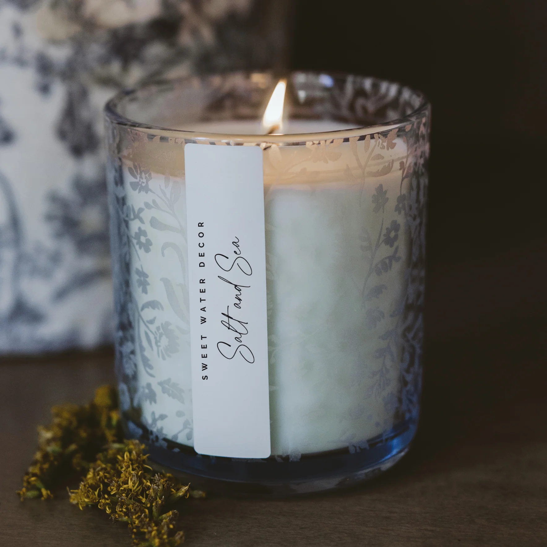Salt and Sea Soy Candle - Blue Tinted Glass Jar - 12 oz - Image 2