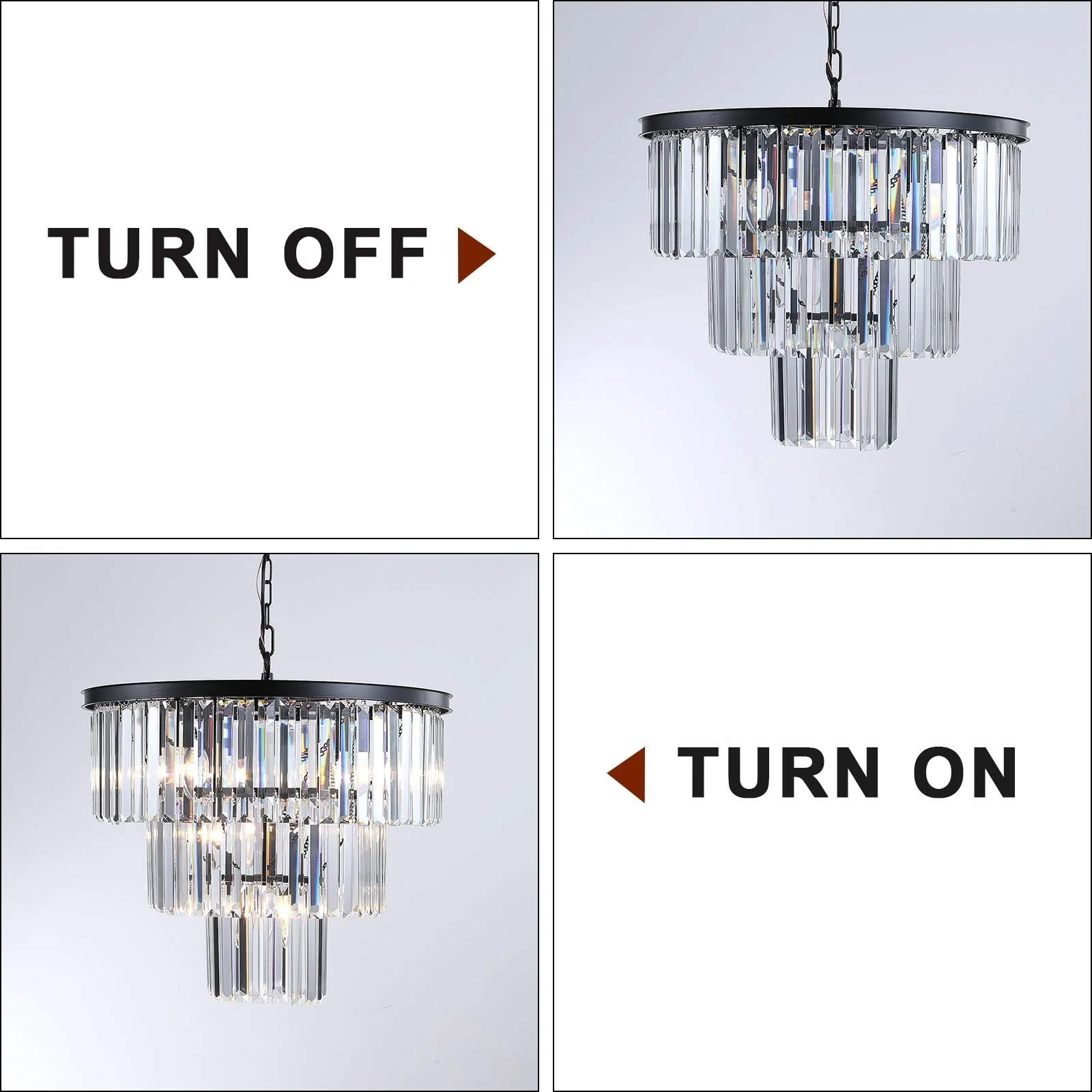 20' Luxury 3-Tier Crystal Chandelier, 7-Light Black Frame Pendant Light, Elegant Ceiling Lighting for Living Room, Dining Room, Bedroom (No Bulbs) - Image 8