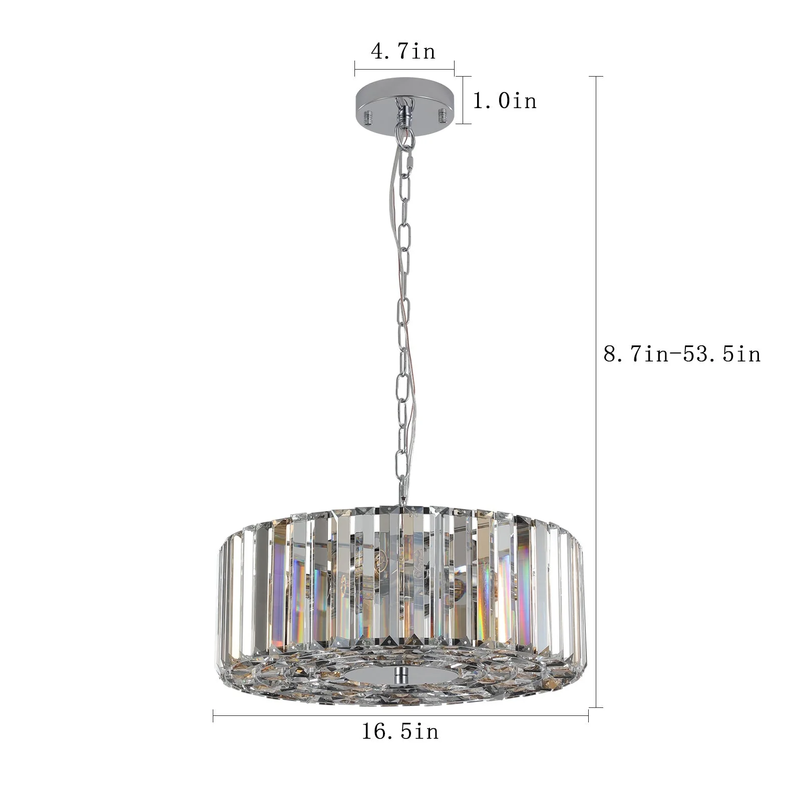 17' Chrome Crystal Pendant Chandelier, Modern Hanging Light Fixture with Adjustable Height, 4-Light E26 Base for Living Room, Dining Room, or Kitchen (No Bulbs) - Image 10