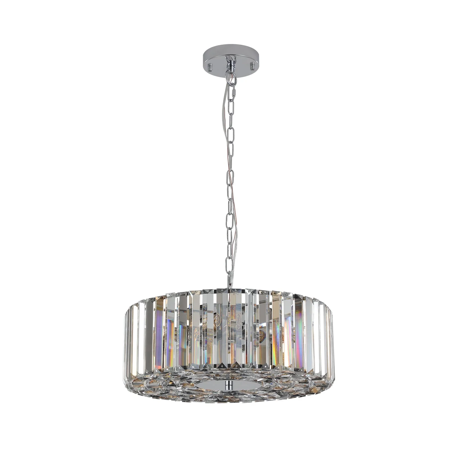 17' Chrome Crystal Pendant Chandelier, Modern Hanging Light Fixture with Adjustable Height, 4-Light E26 Base for Living Room, Dining Room, or Kitchen (No Bulbs) - Image 11