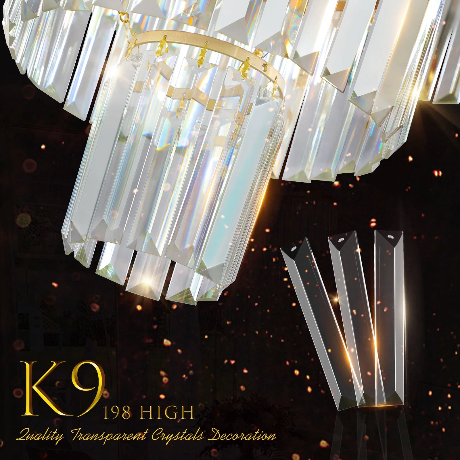 (Same as W1340126461/L5023) 20' Luxury 4-Tier Crystal Chandelier, 12-Light Gold Frame Pendant Light, Elegant Ceiling Lighting for Living Room, Dining Room, Bedroom (No Bulbs) - Image 8
