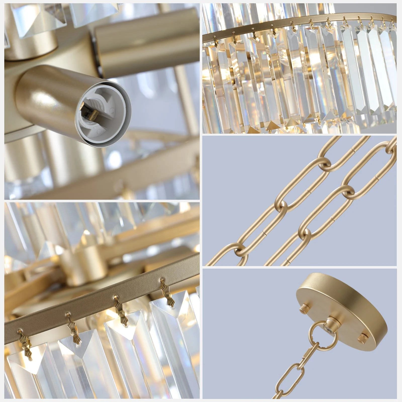 (Same as W1340126461/L5023) 20' Luxury 4-Tier Crystal Chandelier, 12-Light Gold Frame Pendant Light, Elegant Ceiling Lighting for Living Room, Dining Room, Bedroom (No Bulbs) - Image 9