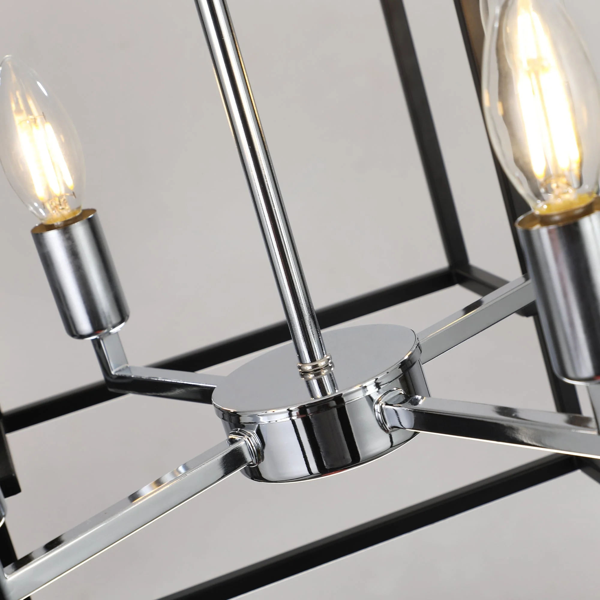 18' Modern 8-Light Black & Chrome Geometric Pendant Chandelier, Industrial Metal Frame, Adjustable Hanging Light for Living Room, Dining Room, Kitchen (No Bulbs) - Image 9