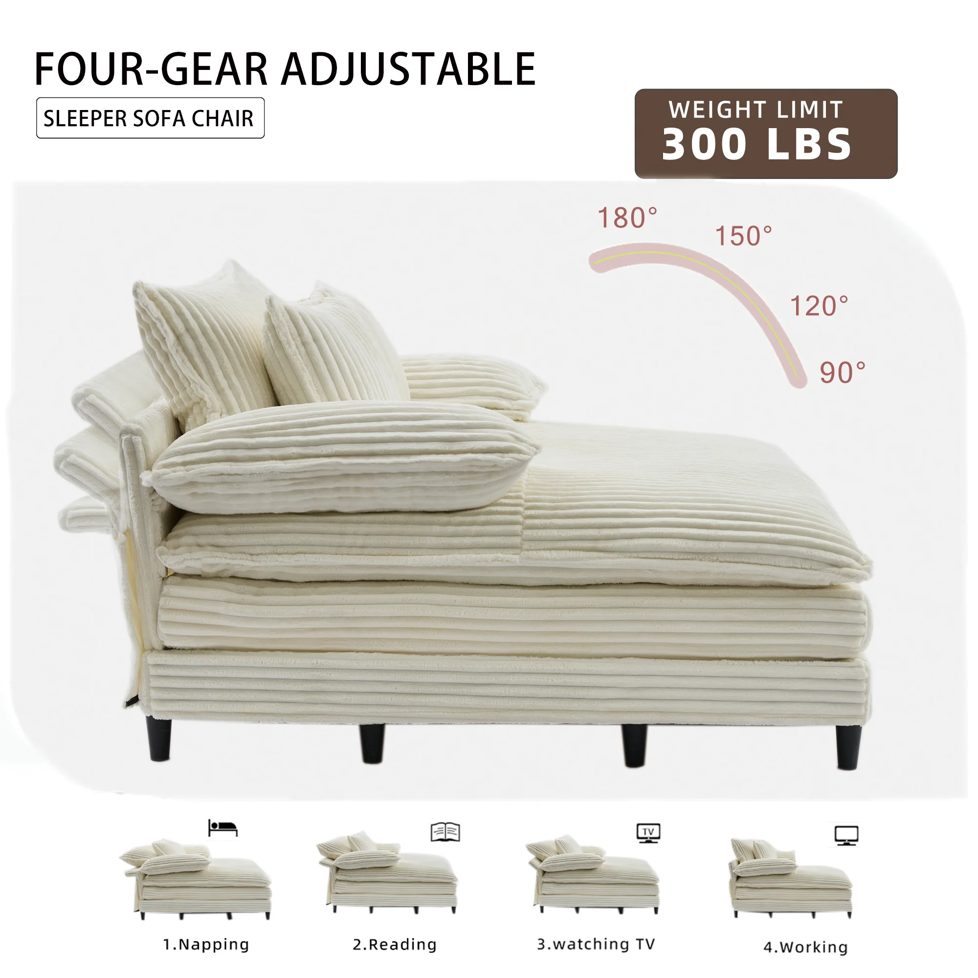 San Jose Four-Position Corduroy Chaise Lounge - Image 9