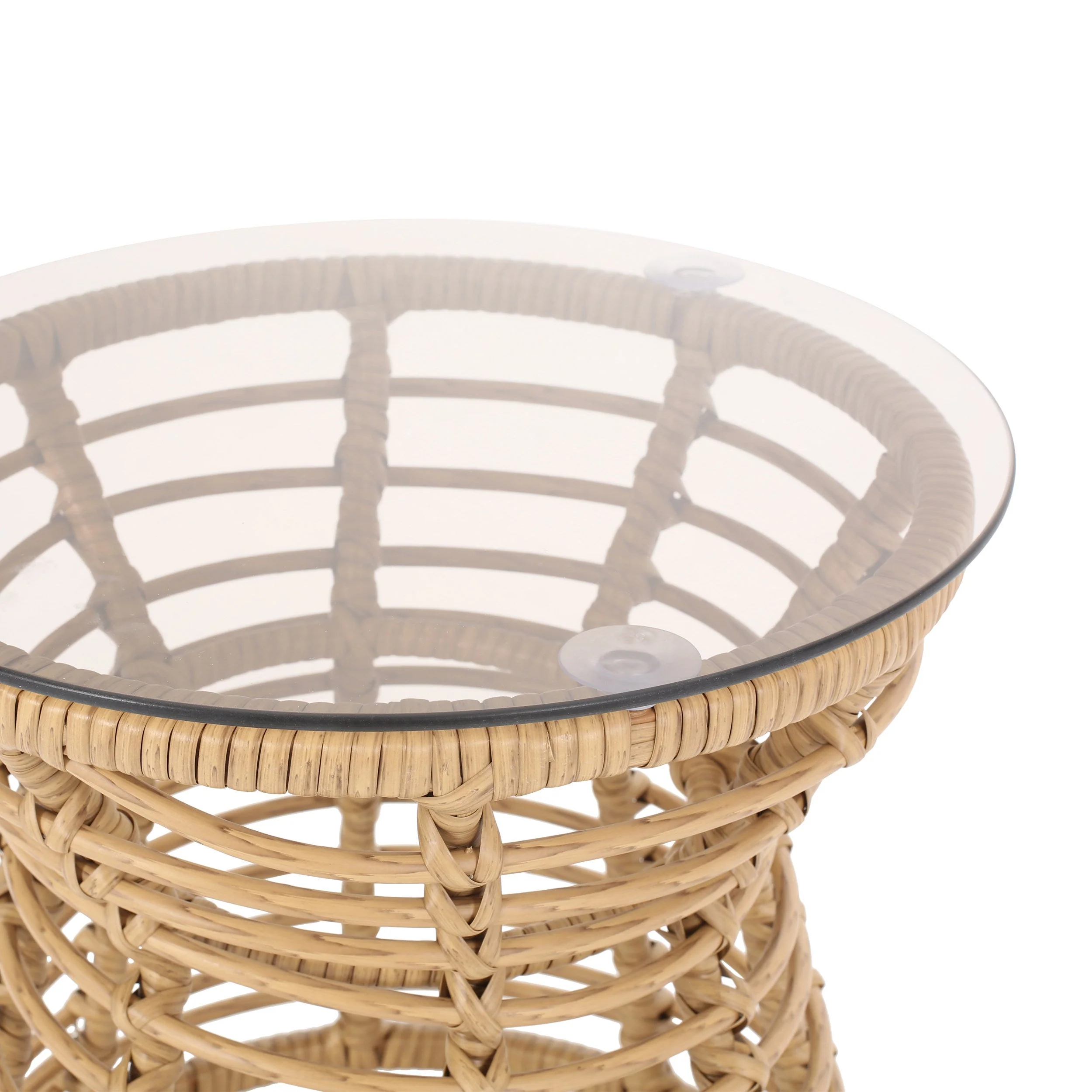 San Pedro Boho Style Side Table with Tempered Glass Top in Light Brown Rattan - Image 10