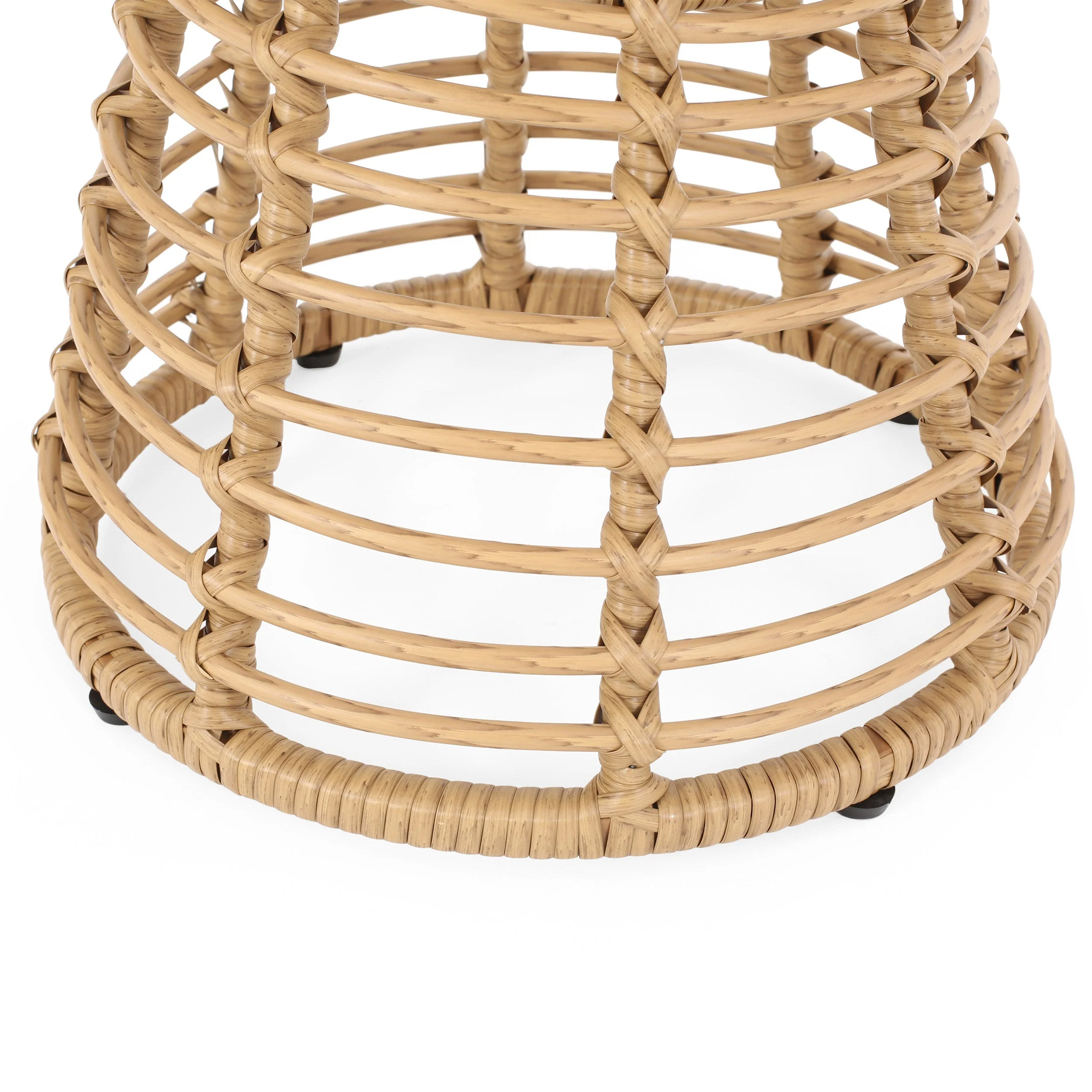 San Pedro Boho Style Side Table with Tempered Glass Top in Light Brown Rattan - Image 11