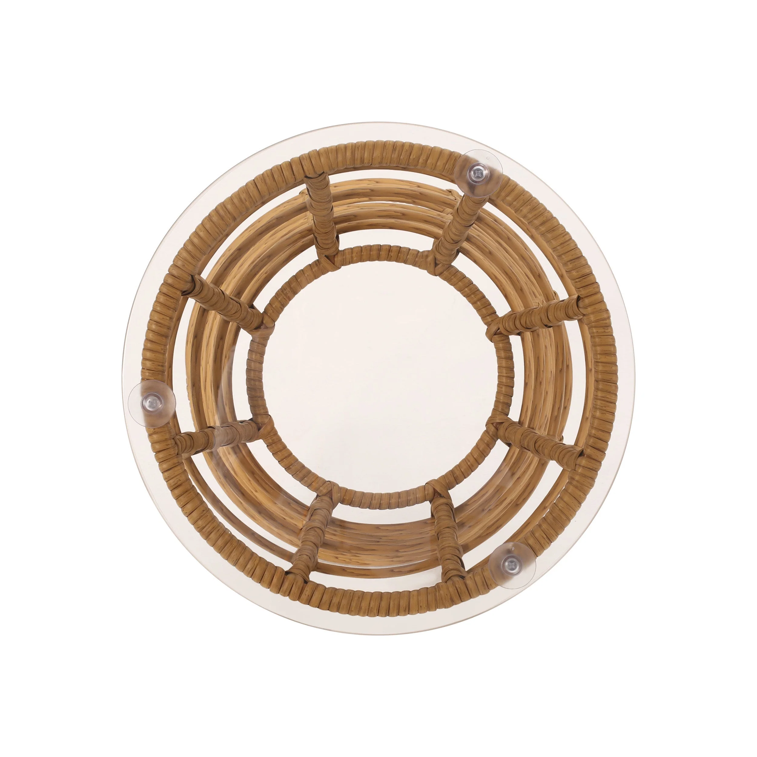 San Pedro Boho Style Side Table with Tempered Glass Top in Light Brown Rattan - Image 8