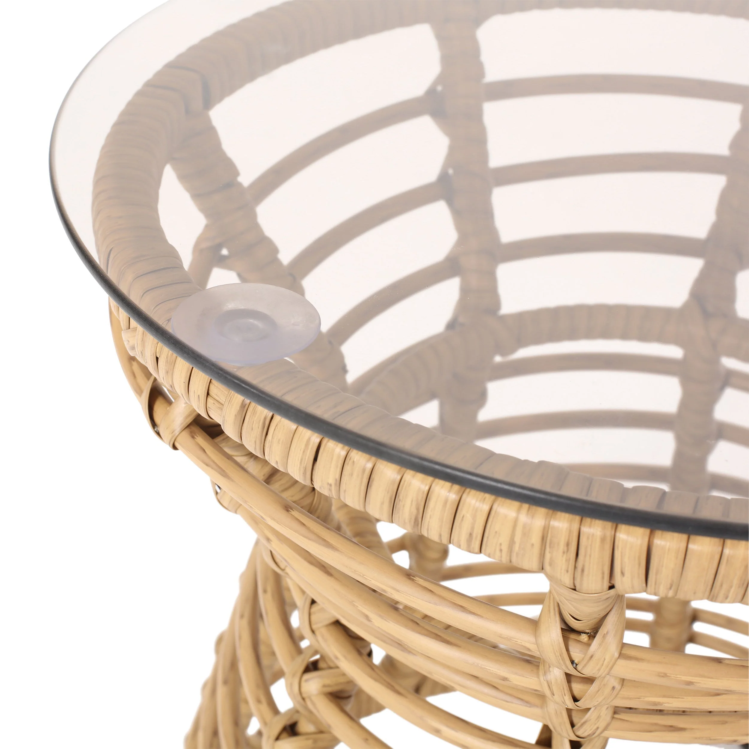 San Pedro Boho Style Side Table with Tempered Glass Top in Light Brown Rattan - Image 9