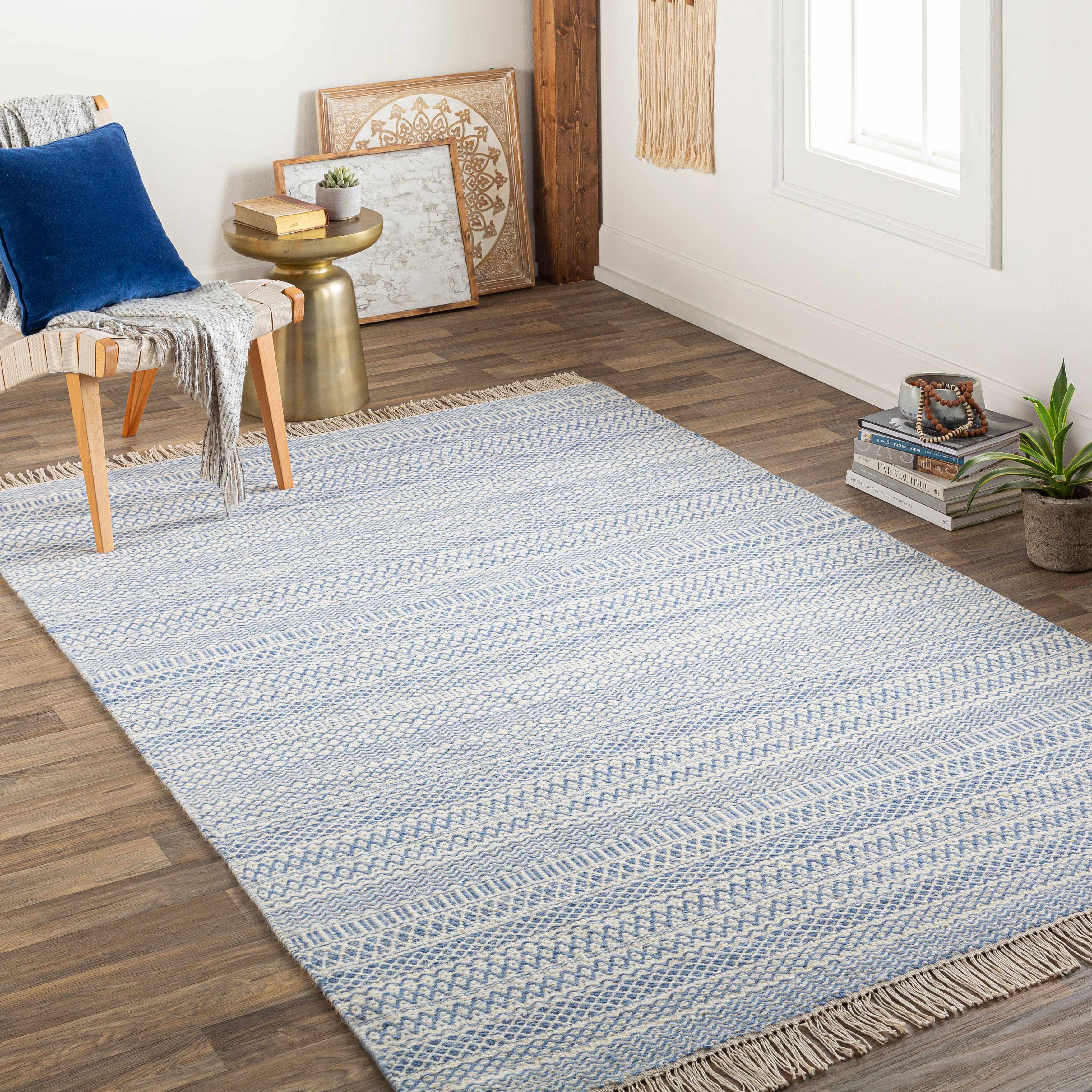 Sanc Blue/Cream Flatweave Wool Rug - Clearance - Image 2